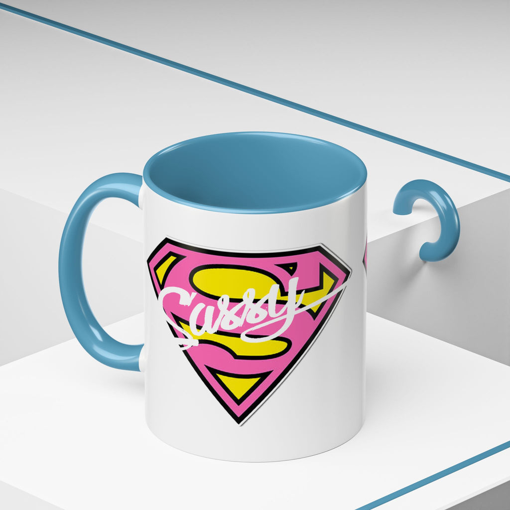 Sassy Supergirl Accent Coffee Mug – Pink & Yellow Super S Logo (11/15oz) - 314 Originals