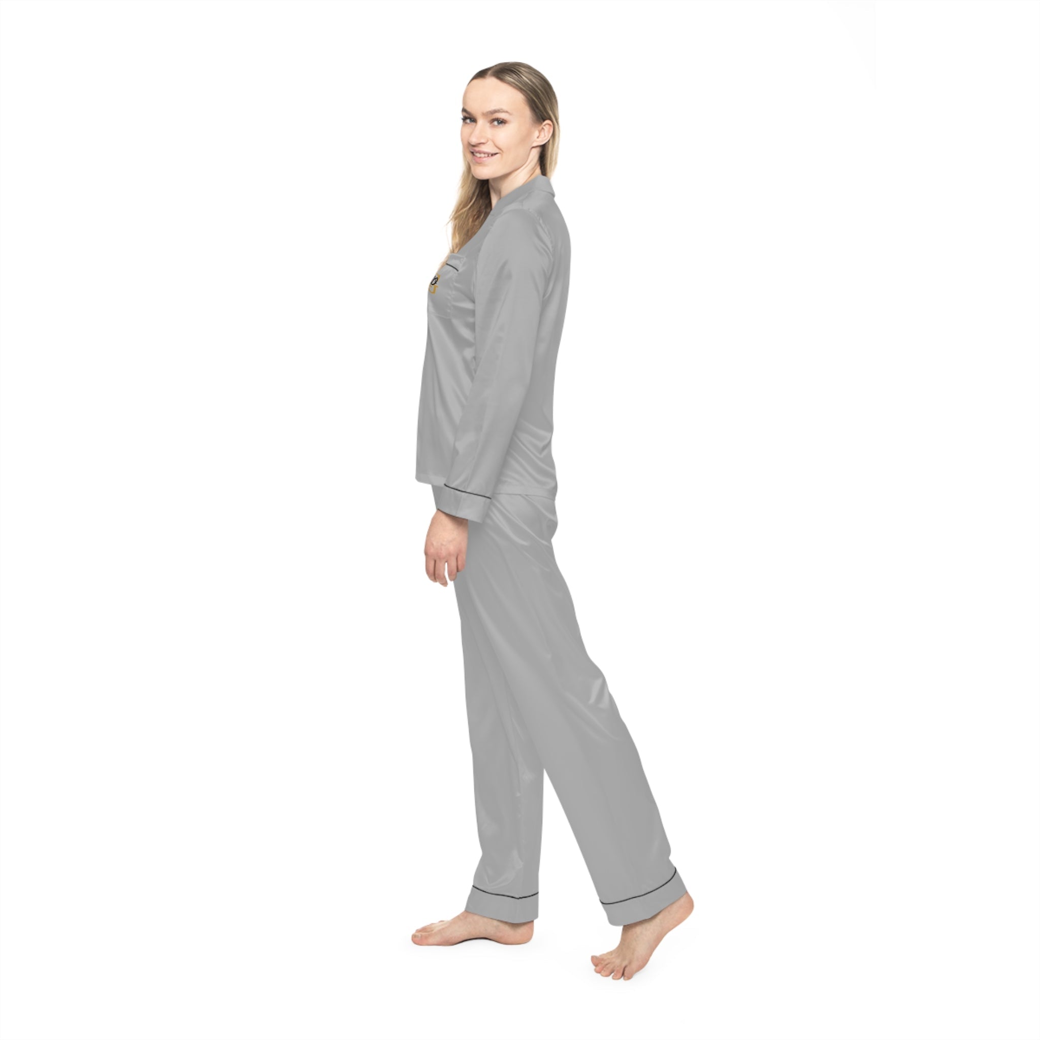 Women's Light Grey Satin Pajama Set — Luxurious Sleepwear Printify All Over Prints  314 Originals