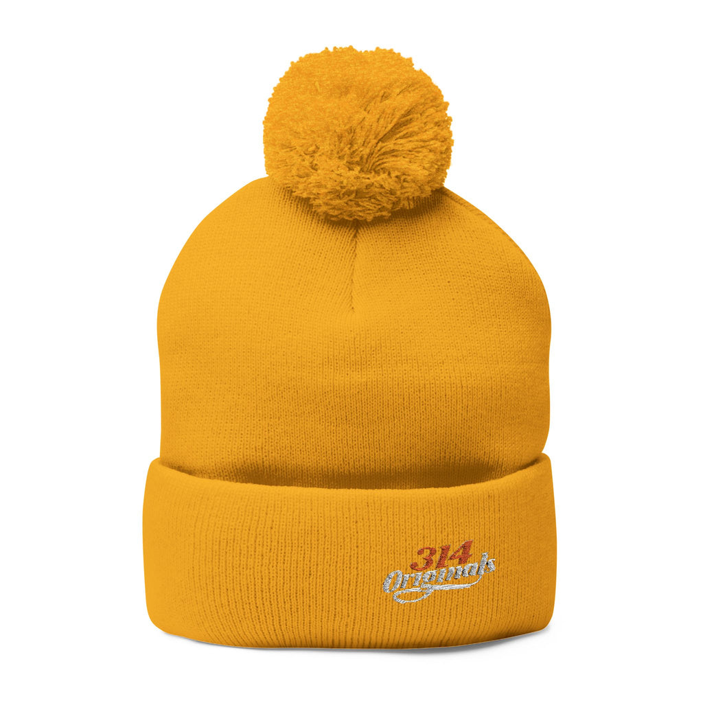 Embroidered Pom-Pom Knit Beanie – Cozy Winter Hat with Small Script Logo - 314 Originals