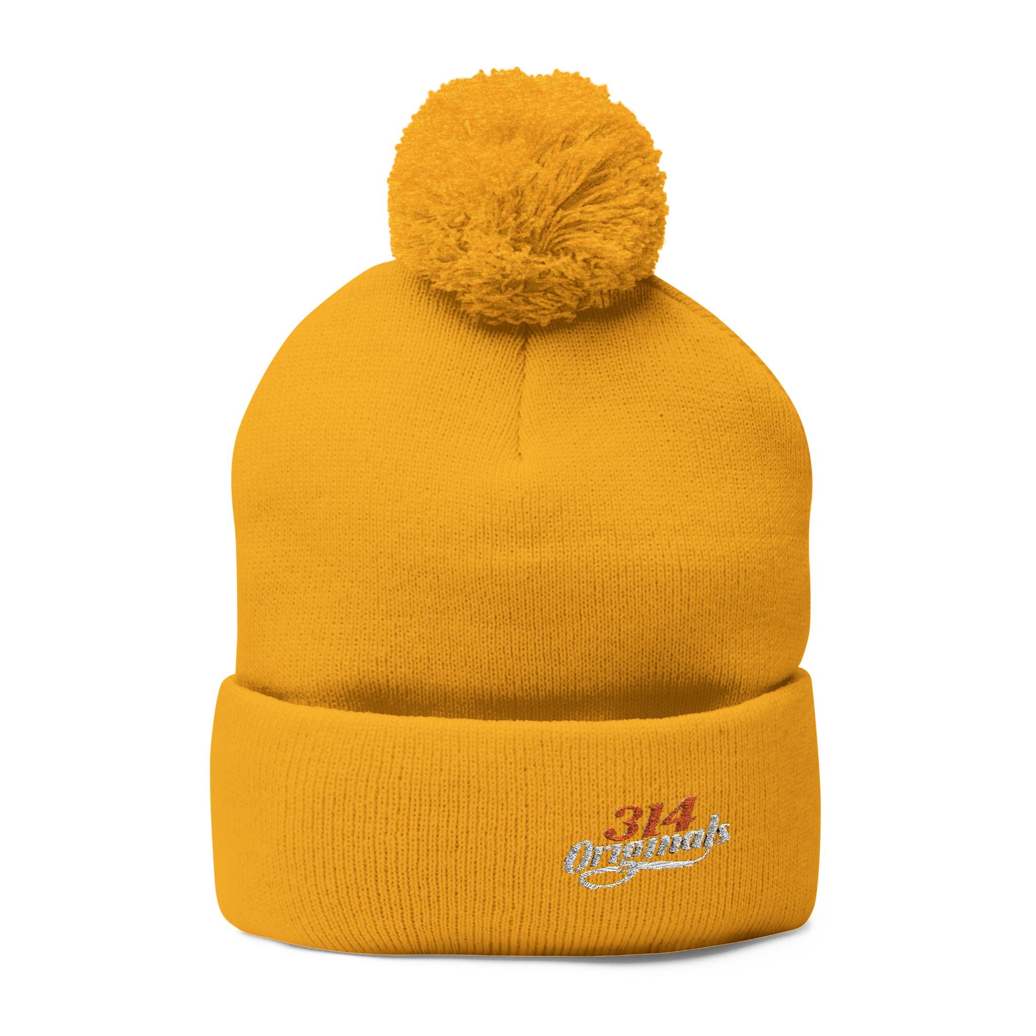 Embroidered Pom-Pom Knit Beanie – Cozy Winter Hat with Small Script Logo - 314 Originals