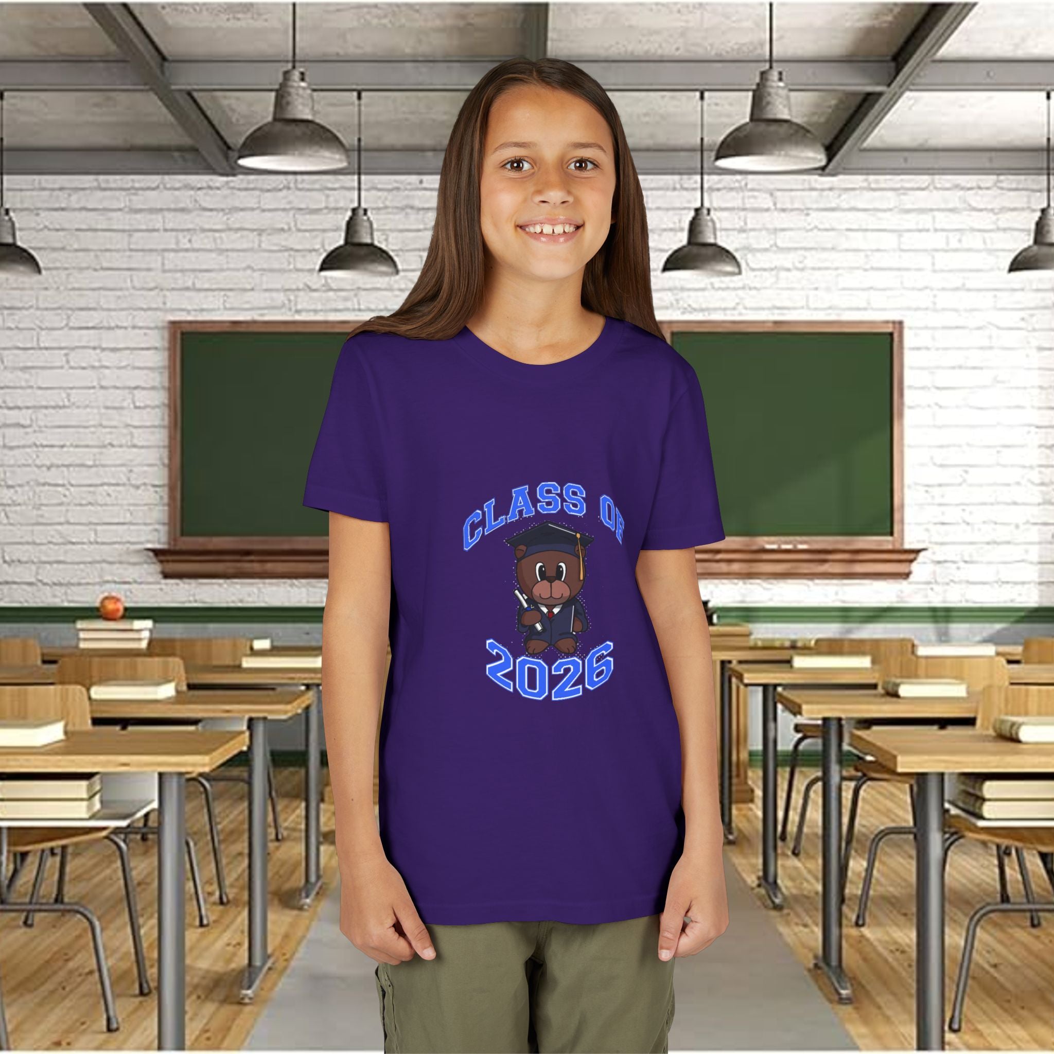 Class of 2026 Kids Graduation T‑Shirt — Cute Graduate Bear Youth Tee
