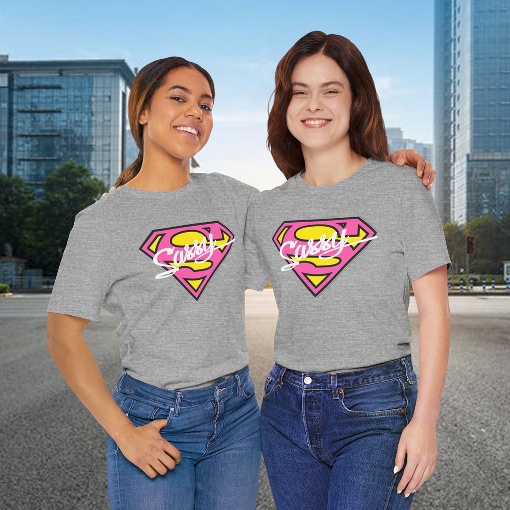 Super Sassy Tee — Pink & Yellow S Badge Graphic T-Shirt Printify T-Shirt  314 Originals