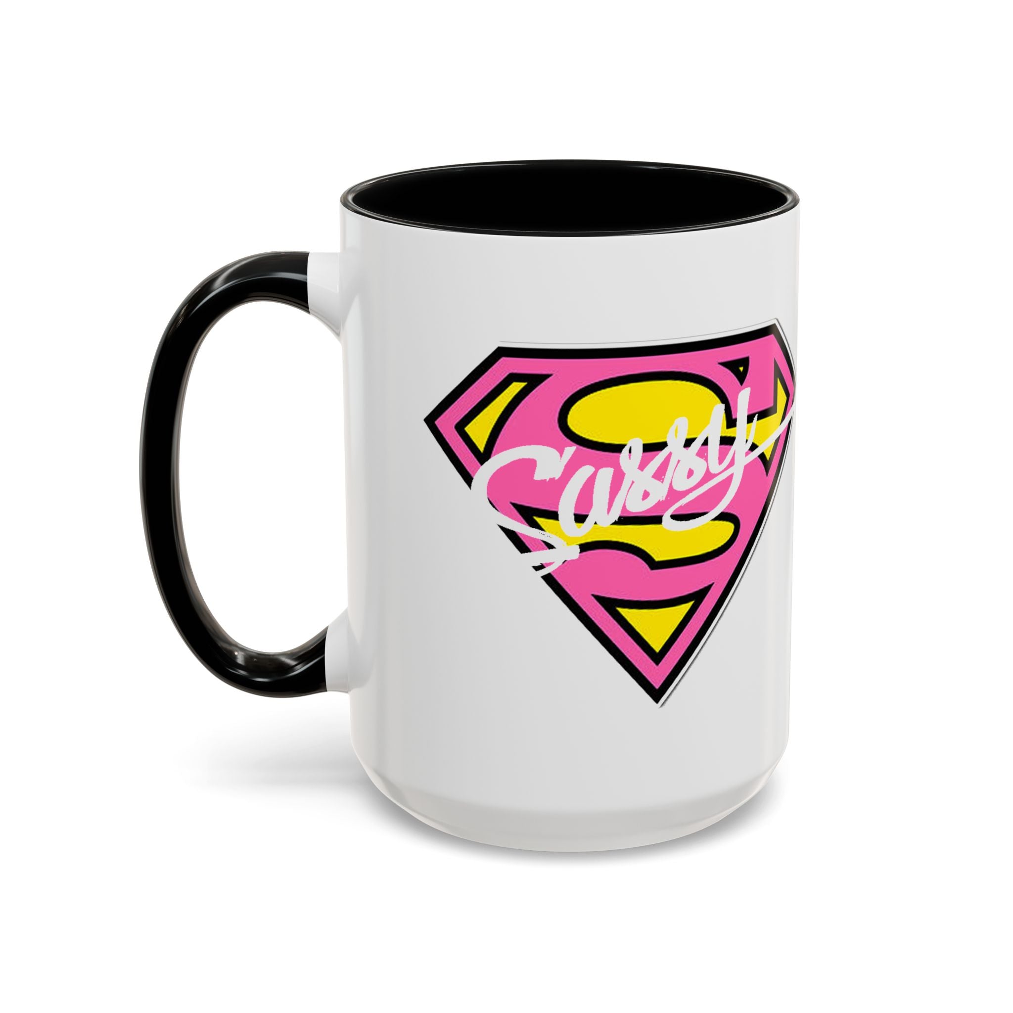 Sassy Supergirl Accent Coffee Mug – Pink & Yellow Super S Logo (11/15oz) - 314 Originals