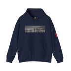 City Skyline Hoodie — Black & White Waterfront Panorama Pullover Printify Hoodie  314 Originals