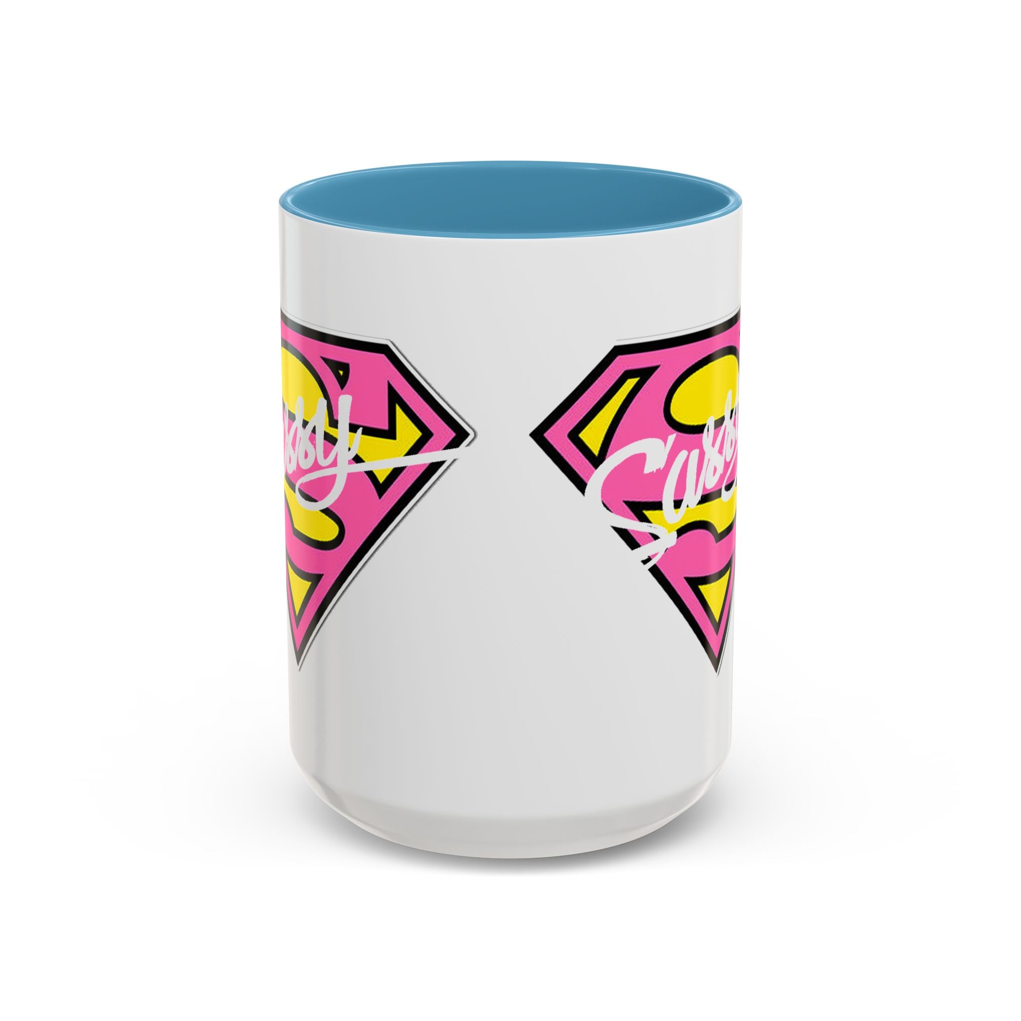 Sassy Supergirl Accent Coffee Mug – Pink & Yellow Super S Logo (11/15oz) - 314 Originals