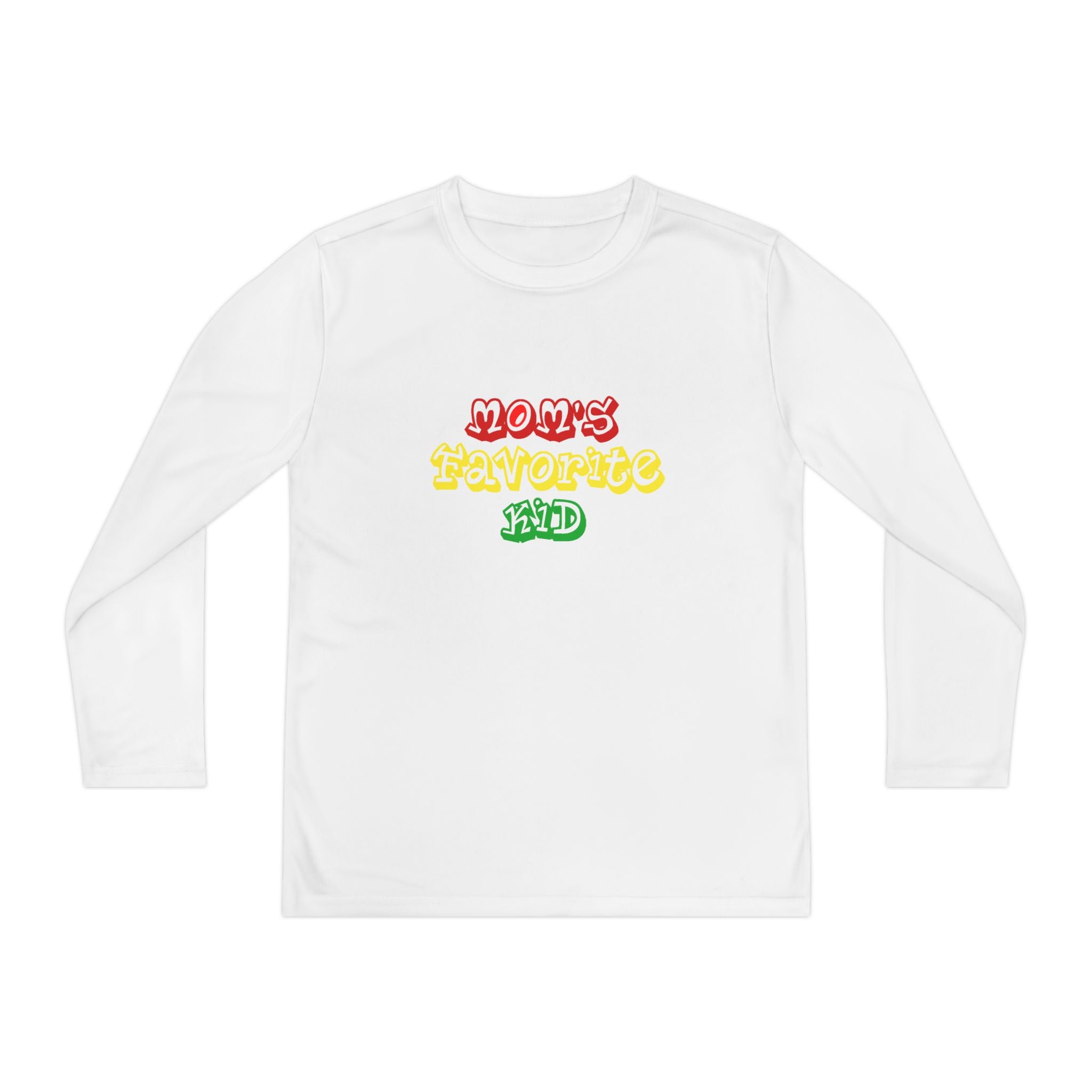 "Mom's Favorite Kid" Youth Long Sleeve Tee — Colorful Retro Graphic