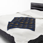 "314 Originals" Velveteen Plush Blanket – Navy Gold Repeating Logo Throw - 314 Originals