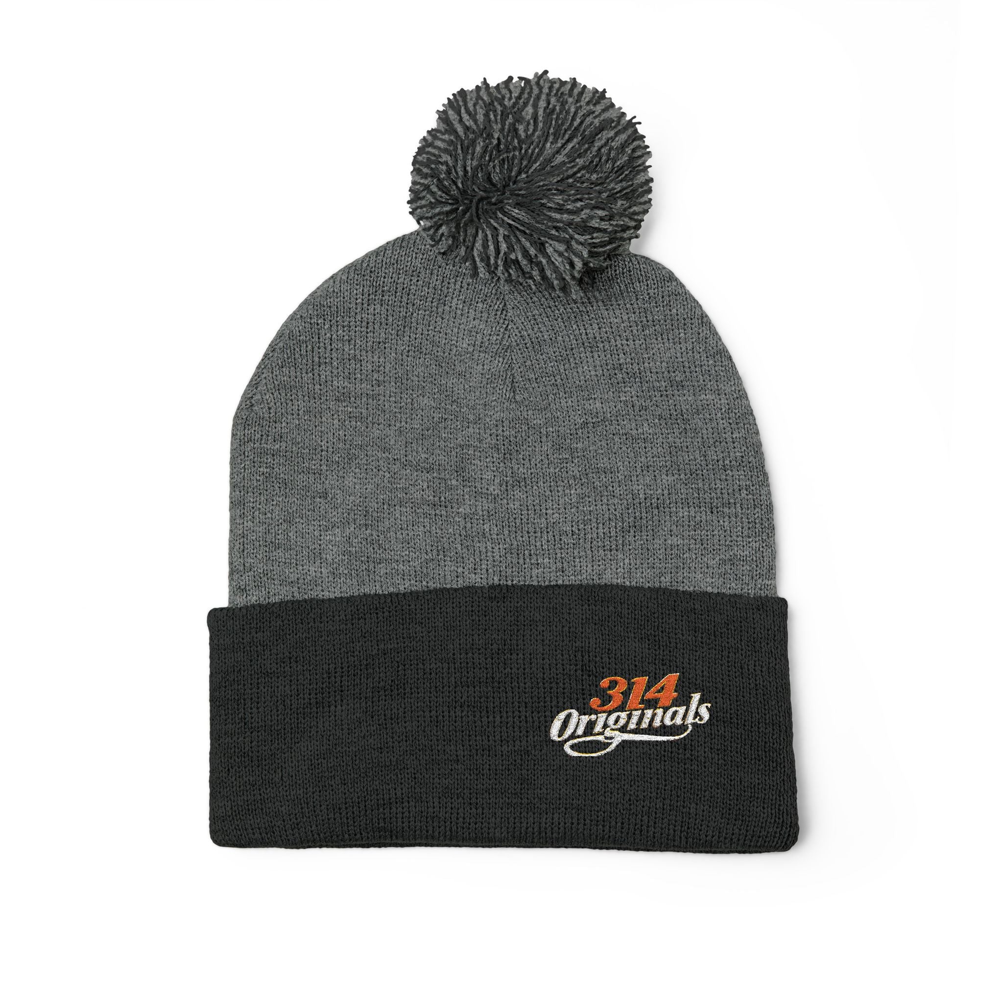 Embroidered Pom-Pom Knit Beanie – Cozy Winter Hat with Small Script Logo - 314 Originals