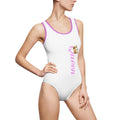 "Queen" One-Piece Swimsuit — Feminine Pink Trim Swimsuit with Crown Graphic
