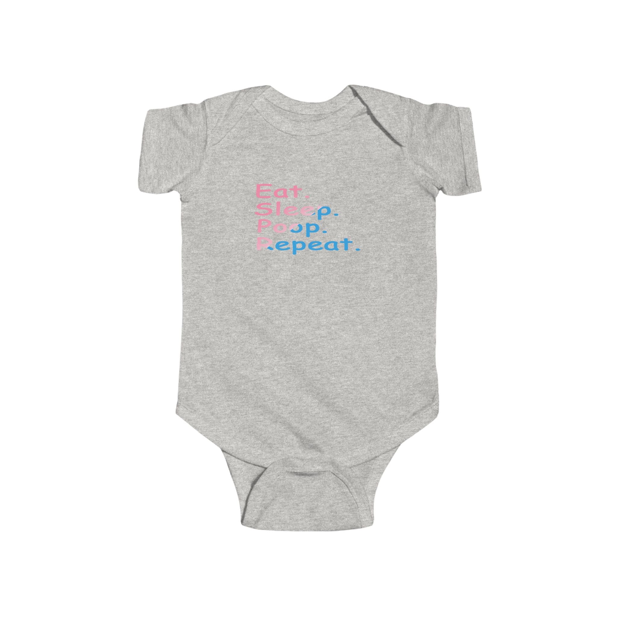 Infant Bodysuit - "Eat. Sleep. Poop. Repeat." Cute Baby Onesie (Pink & Blue Text) Printify Kids clothes  314 Originals