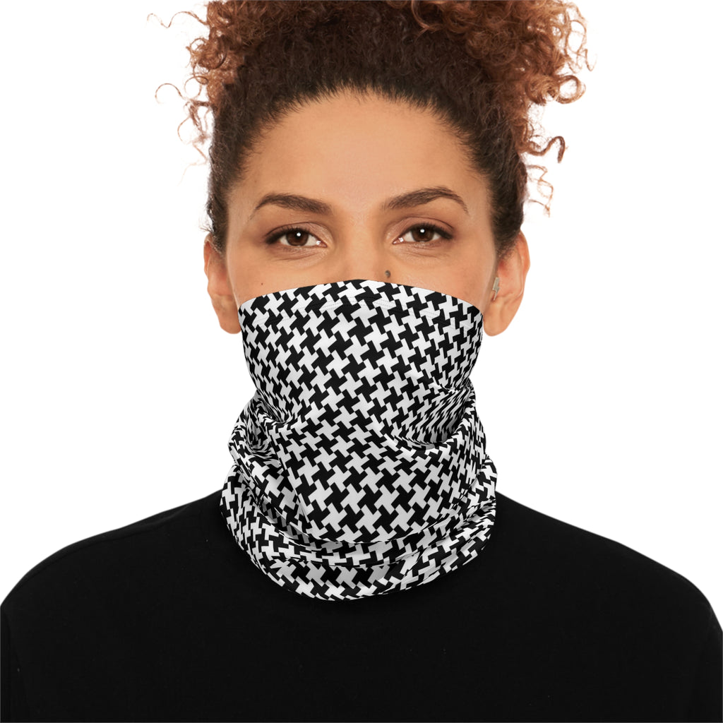 Houndstooth Winter Neck Gaiter with Drawstring — Cozy Black & White Face Scarf - 314 Originals