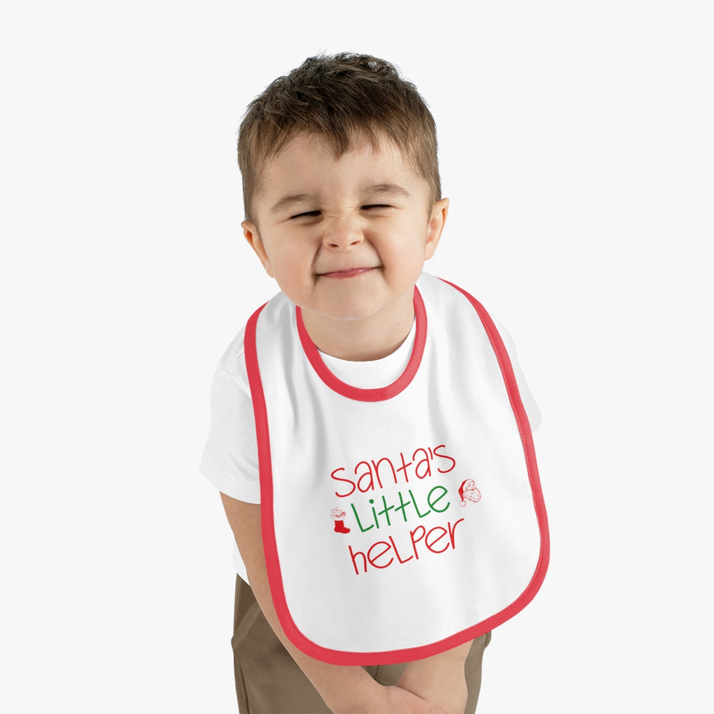 Baby Bib - "Santa's Little Helper" Christmas Holiday Bib with Red Contrast Trim - 314 Originals