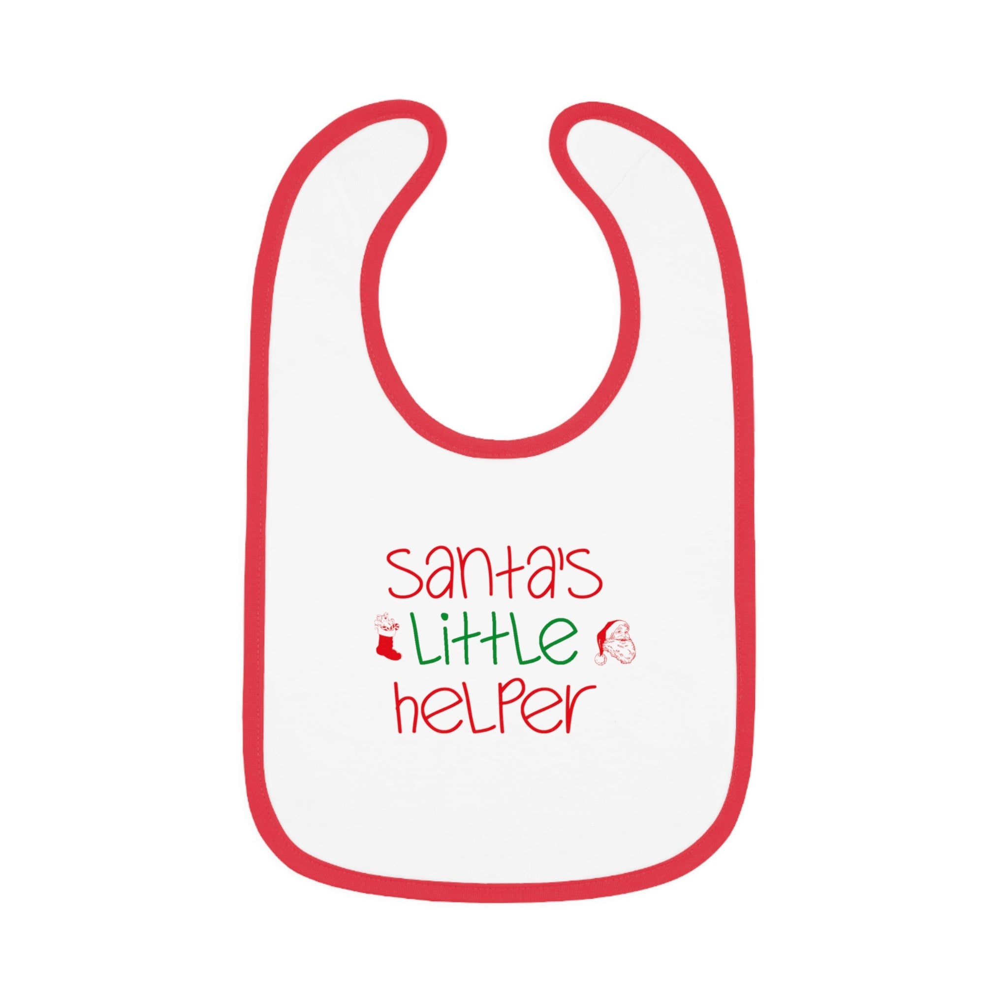 Baby Bib - "Santa's Little Helper" Christmas Holiday Bib with Red Contrast Trim - 314 Originals
