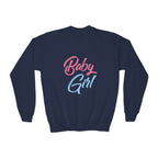 Baby Girl Youth Sweatshirt — Pink & Blue Script Crewneck - 314 Originals