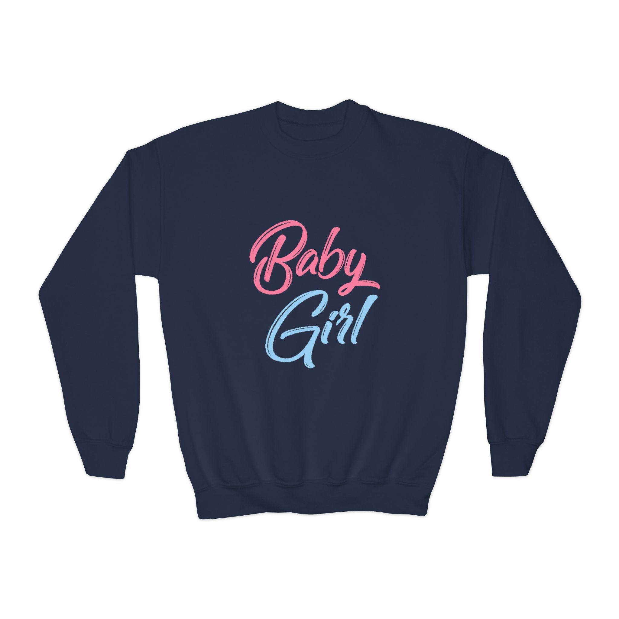 Baby Girl Youth Sweatshirt — Pink & Blue Script Crewneck - 314 Originals