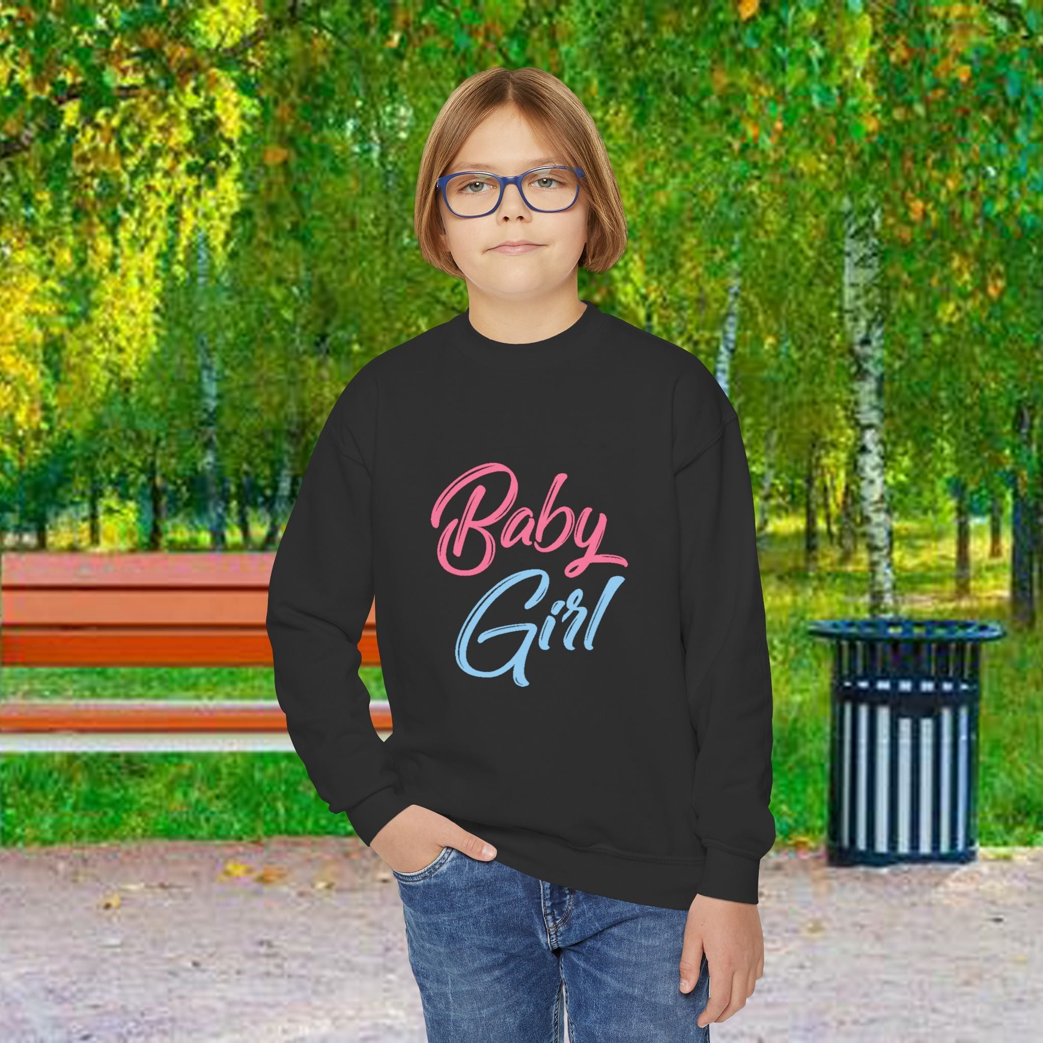 Baby Girl Youth Sweatshirt — Pink & Blue Script Crewneck - 314 Originals