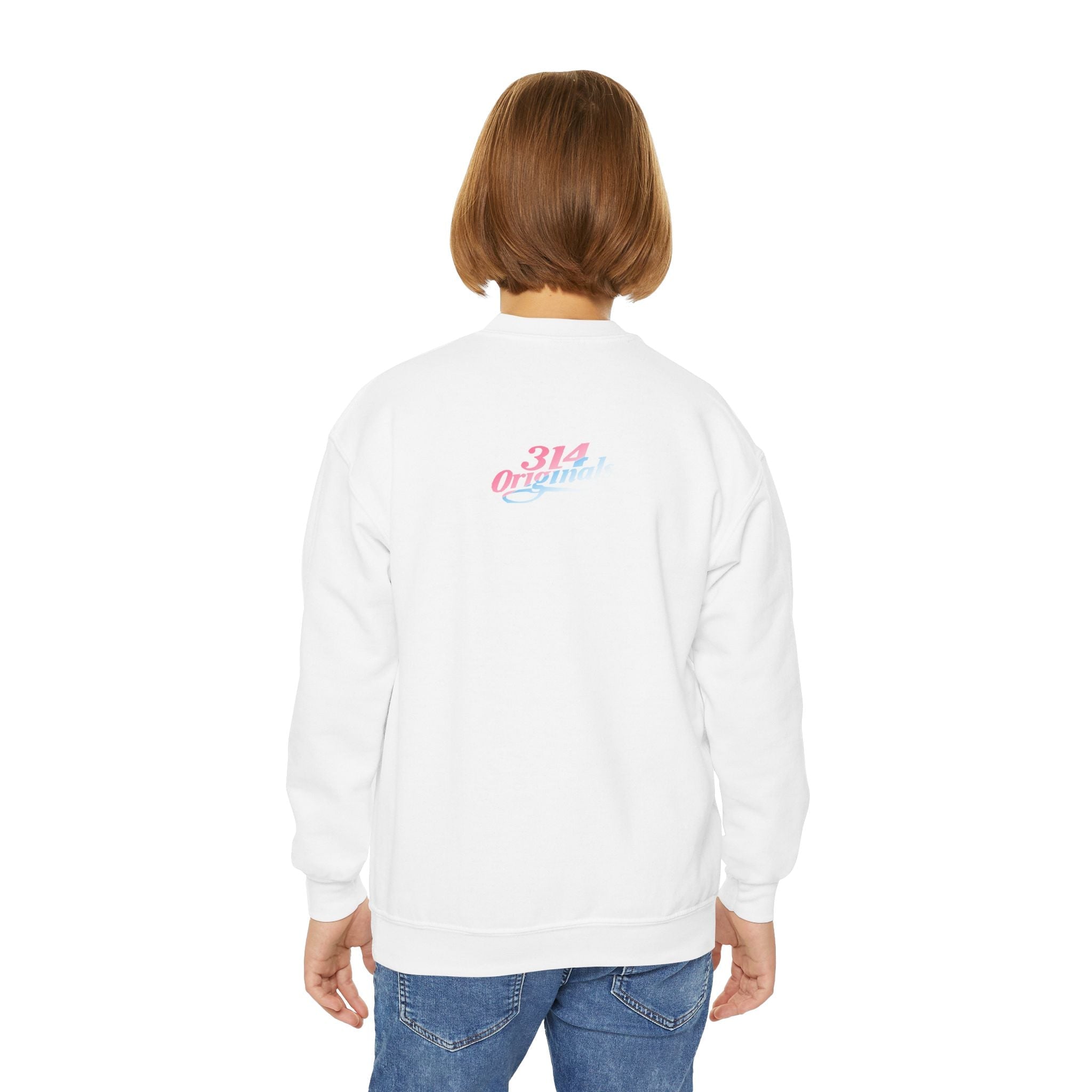 Baby Girl Youth Sweatshirt — Pink & Blue Script Crewneck - 314 Originals