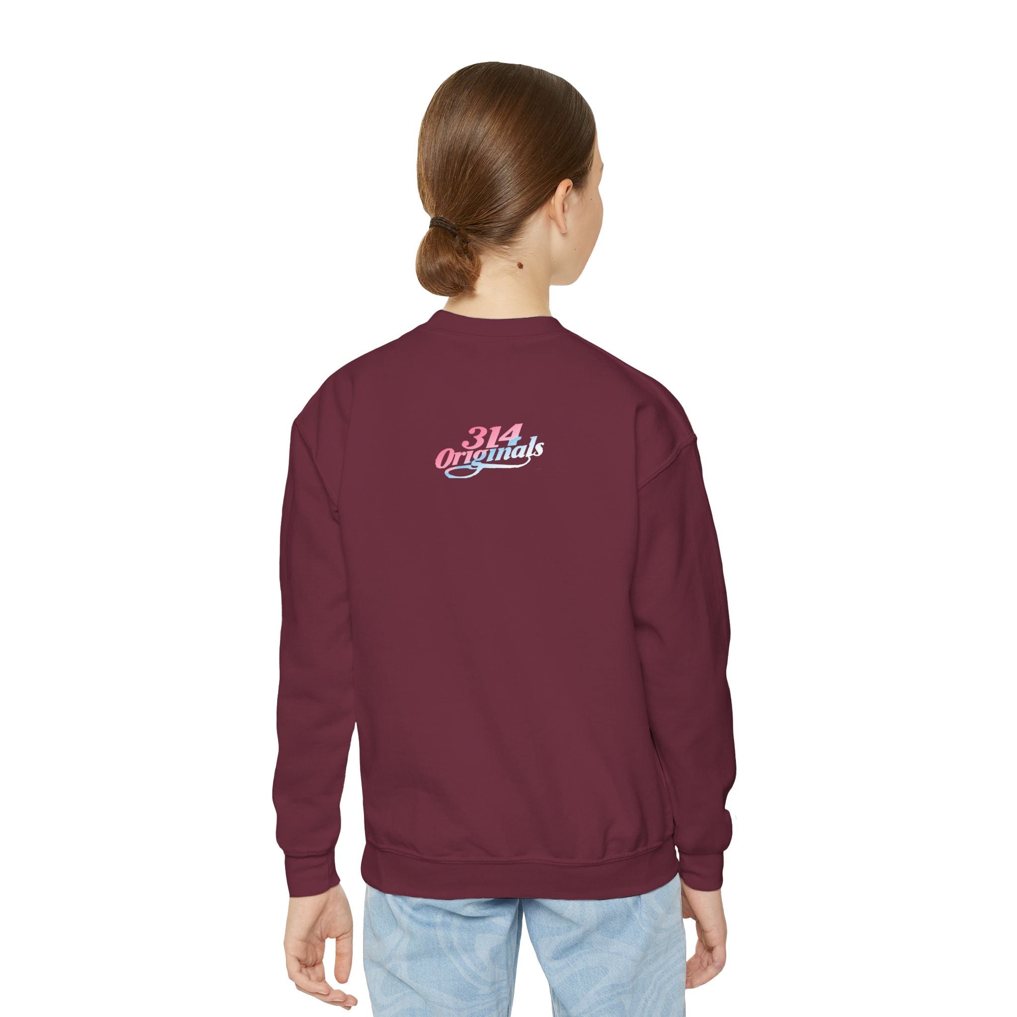 Baby Girl Youth Sweatshirt — Pink & Blue Script Crewneck - 314 Originals