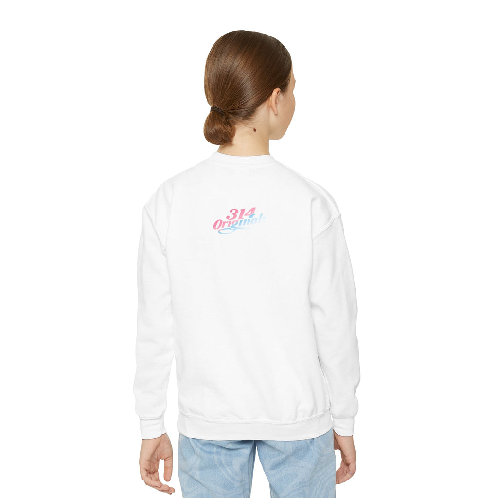 Baby Girl Youth Sweatshirt — Pink & Blue Script Crewneck - 314 Originals