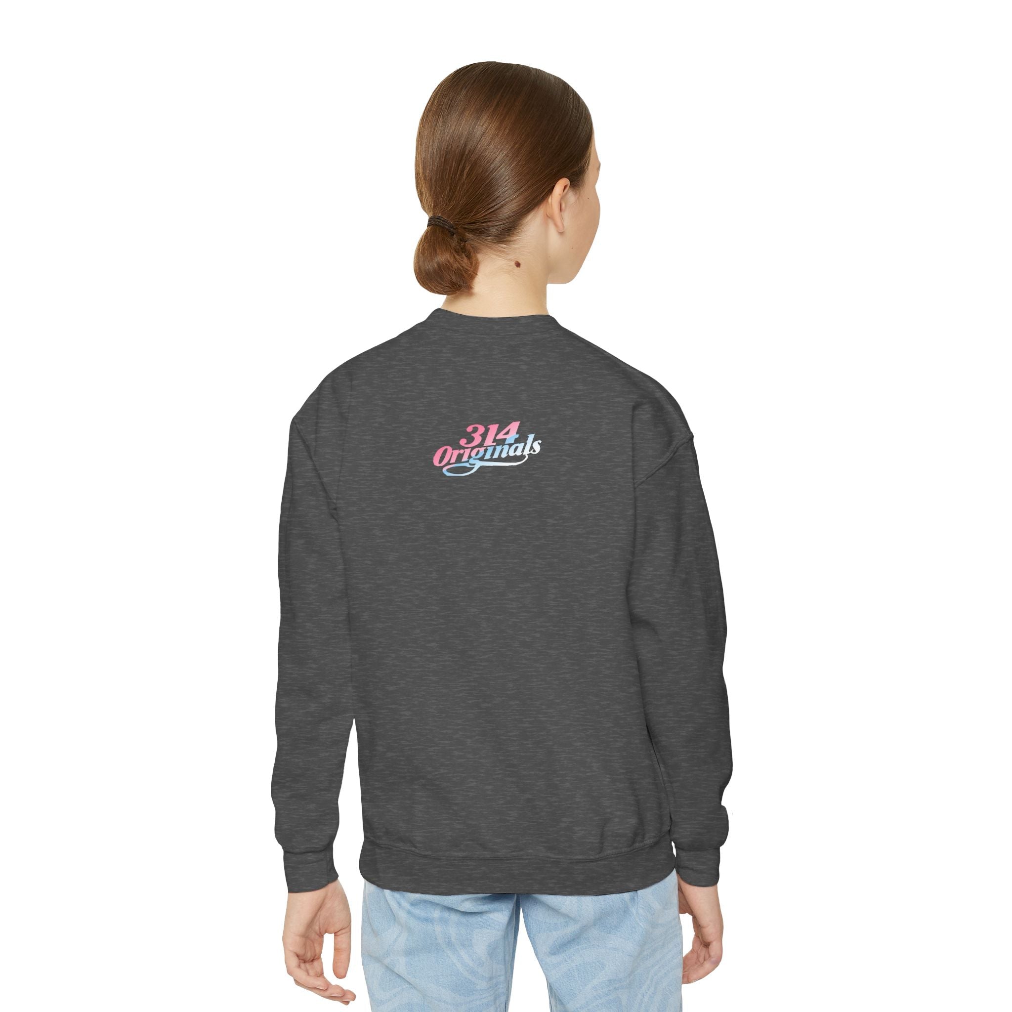 Baby Girl Youth Sweatshirt — Pink & Blue Script Crewneck - 314 Originals