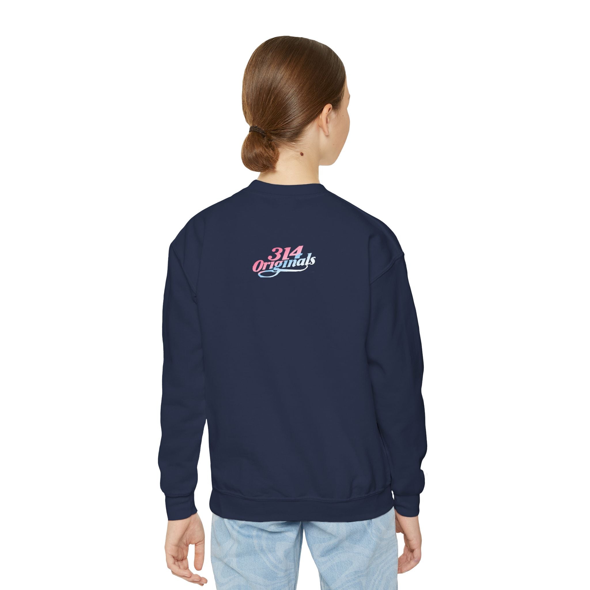 Baby Girl Youth Sweatshirt — Pink & Blue Script Crewneck - 314 Originals