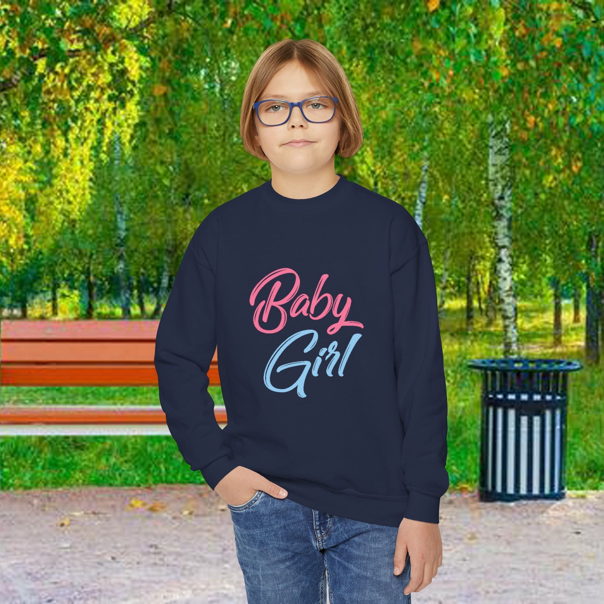 Baby Girl Youth Sweatshirt — Pink & Blue Script Crewneck - 314 Originals