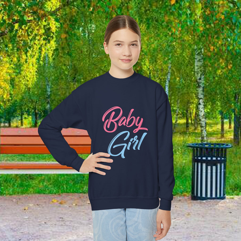 Baby Girl Youth Sweatshirt — Pink & Blue Script Crewneck - 314 Originals