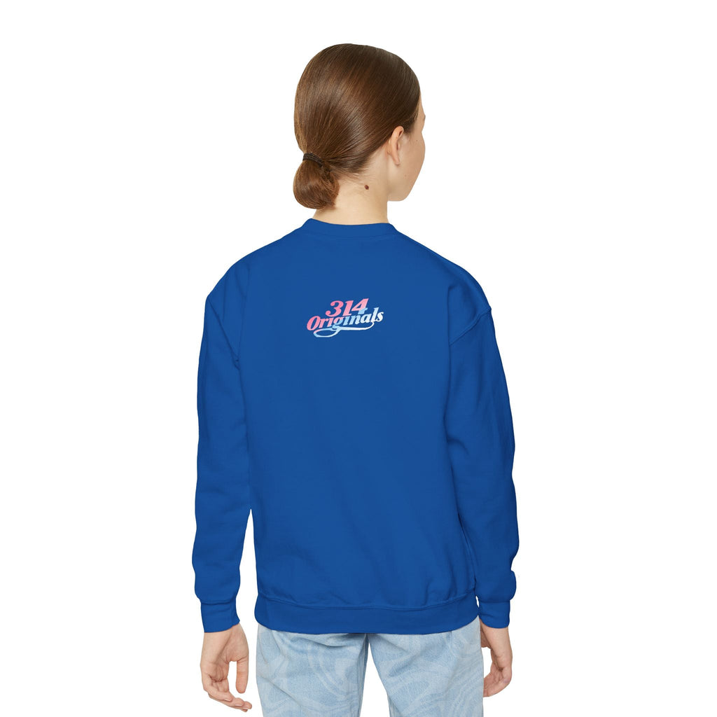 Baby Girl Youth Sweatshirt — Pink & Blue Script Crewneck - 314 Originals