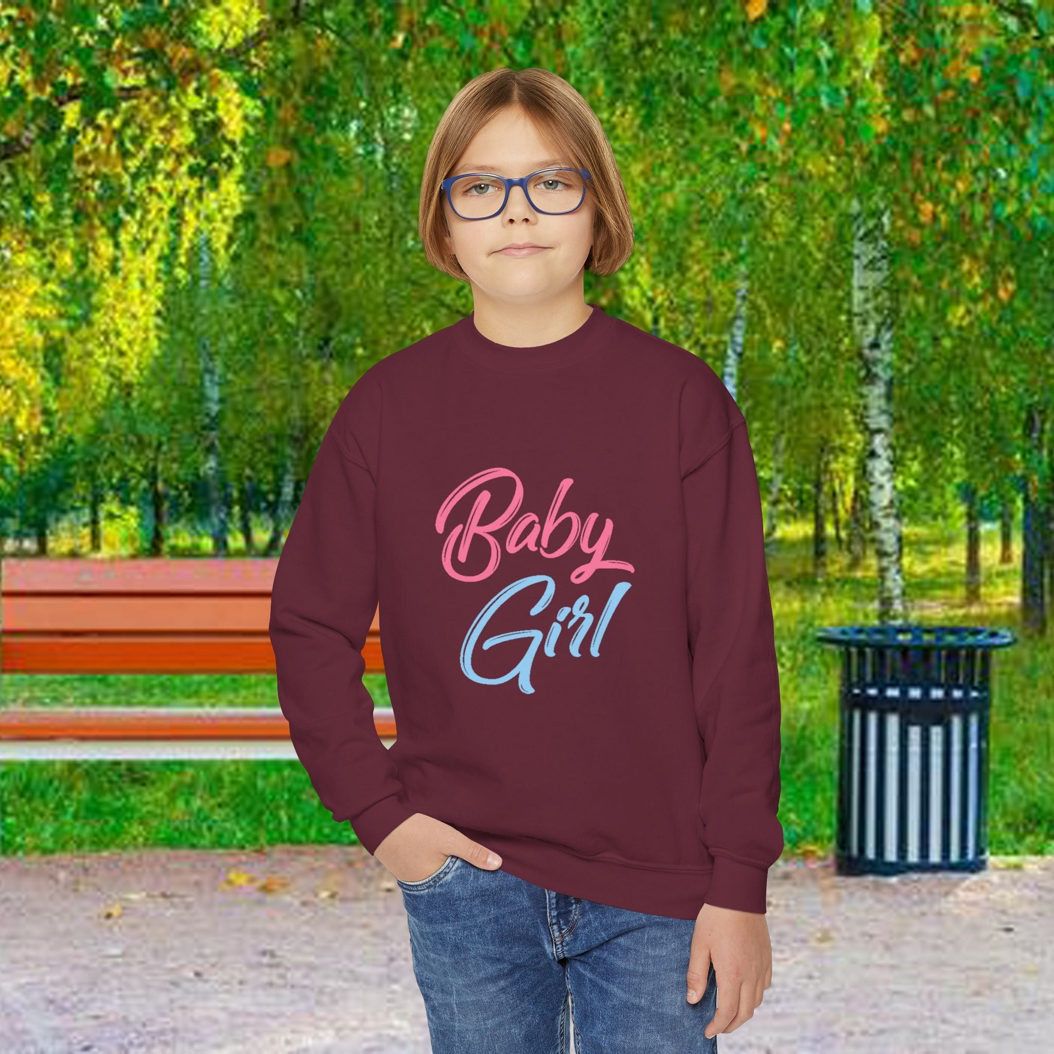 Baby Girl Youth Sweatshirt — Pink & Blue Script Crewneck - 314 Originals