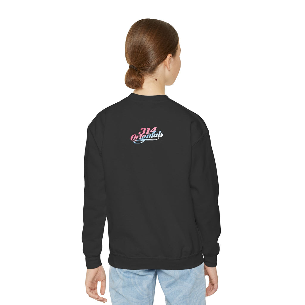 Baby Girl Youth Sweatshirt — Pink & Blue Script Crewneck - 314 Originals