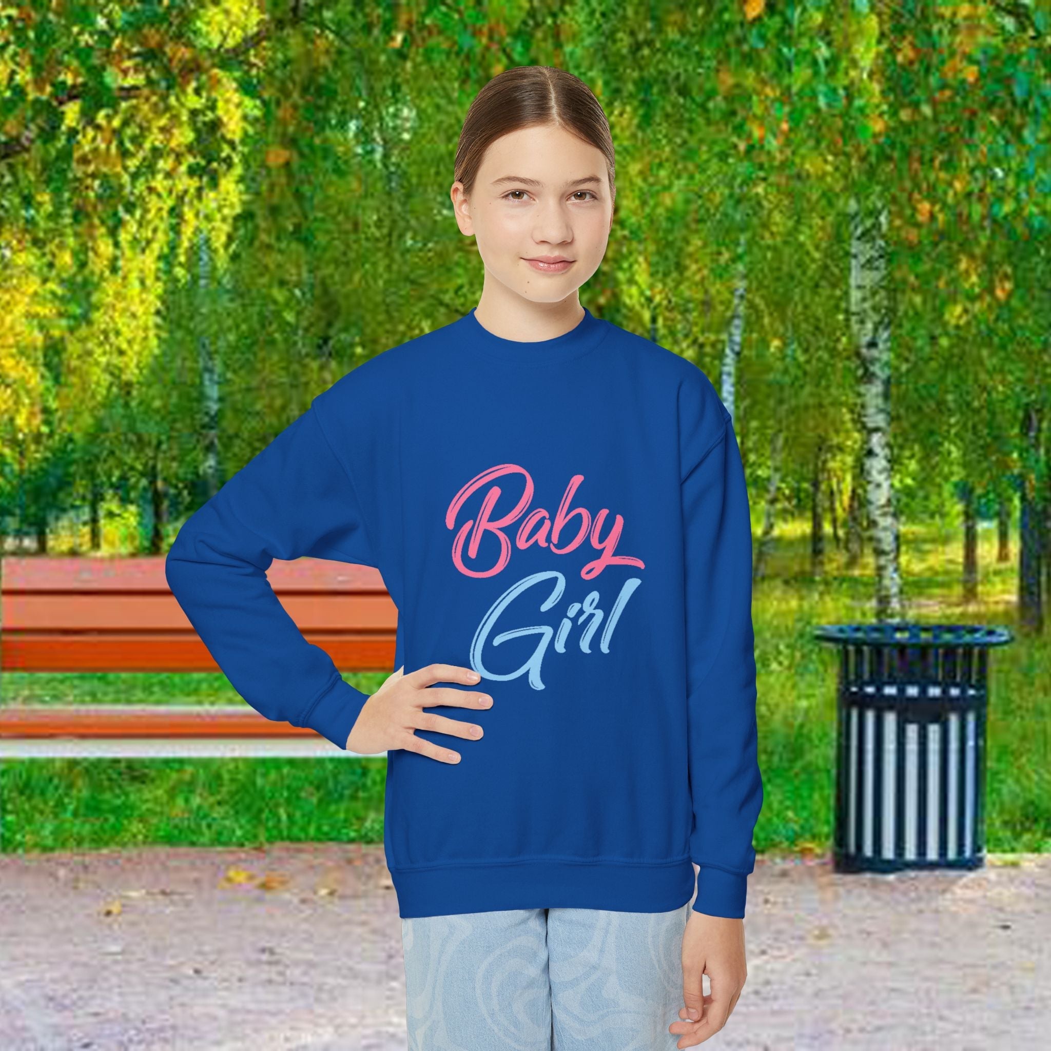 Baby Girl Youth Sweatshirt — Pink & Blue Script Crewneck - 314 Originals