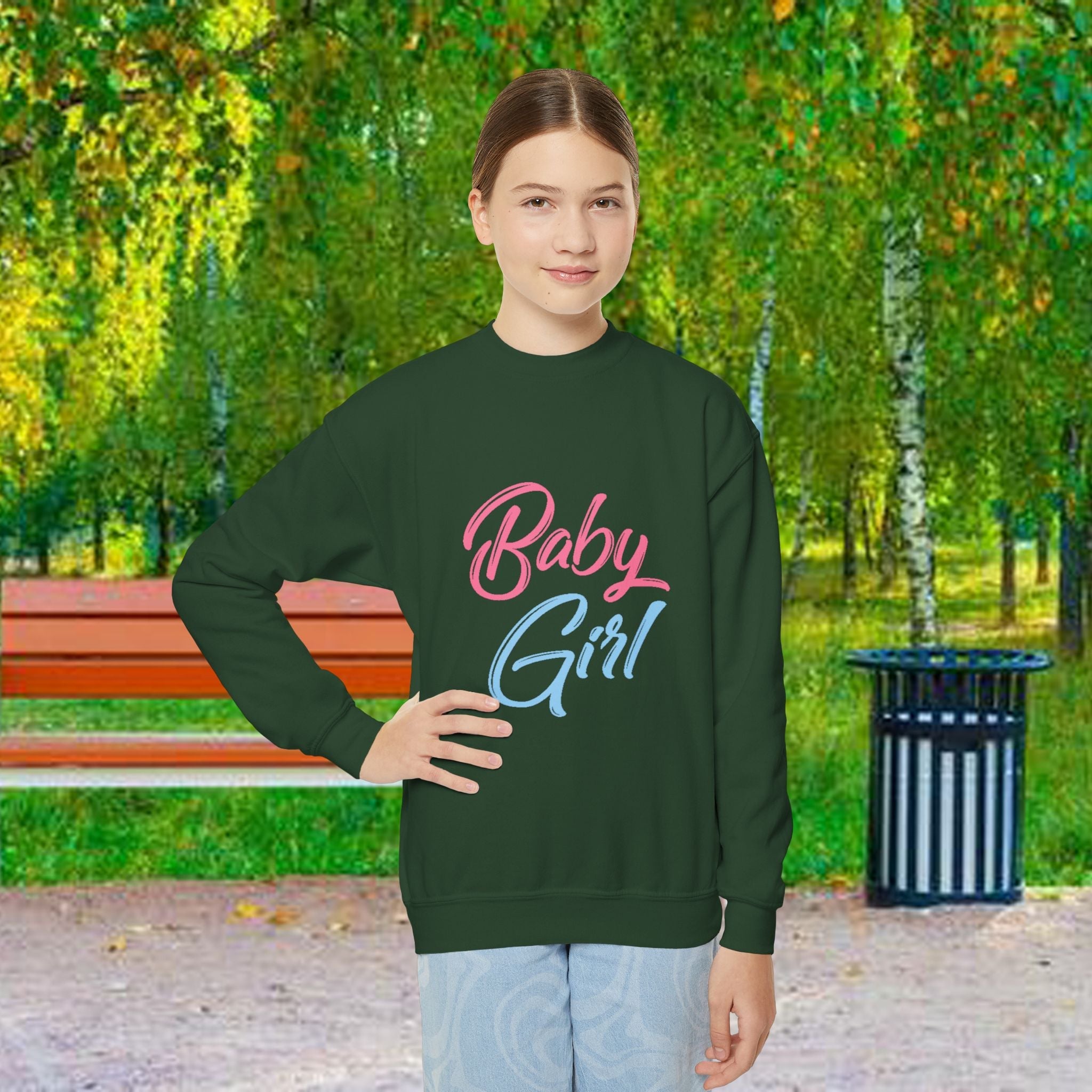 Baby Girl Youth Sweatshirt — Pink & Blue Script Crewneck - 314 Originals