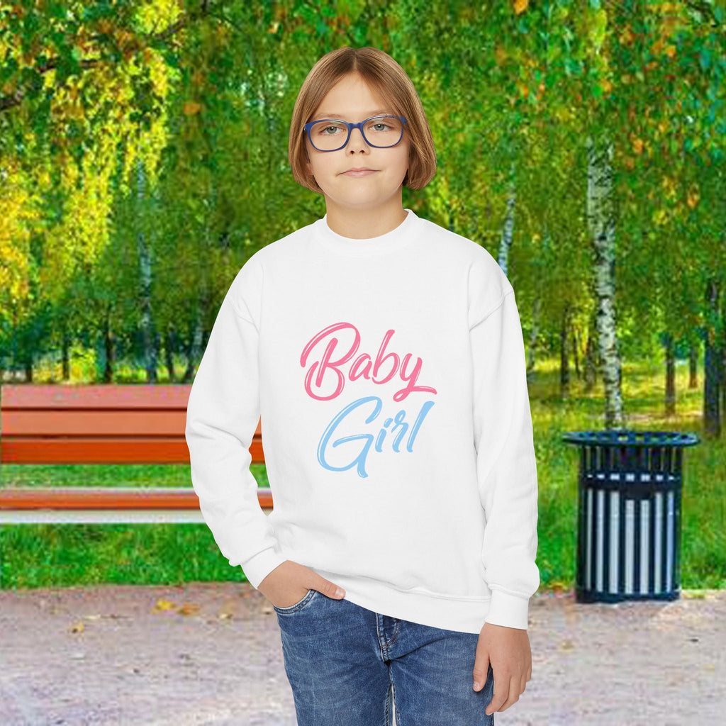 Baby Girl Youth Sweatshirt — Pink & Blue Script Crewneck - 314 Originals