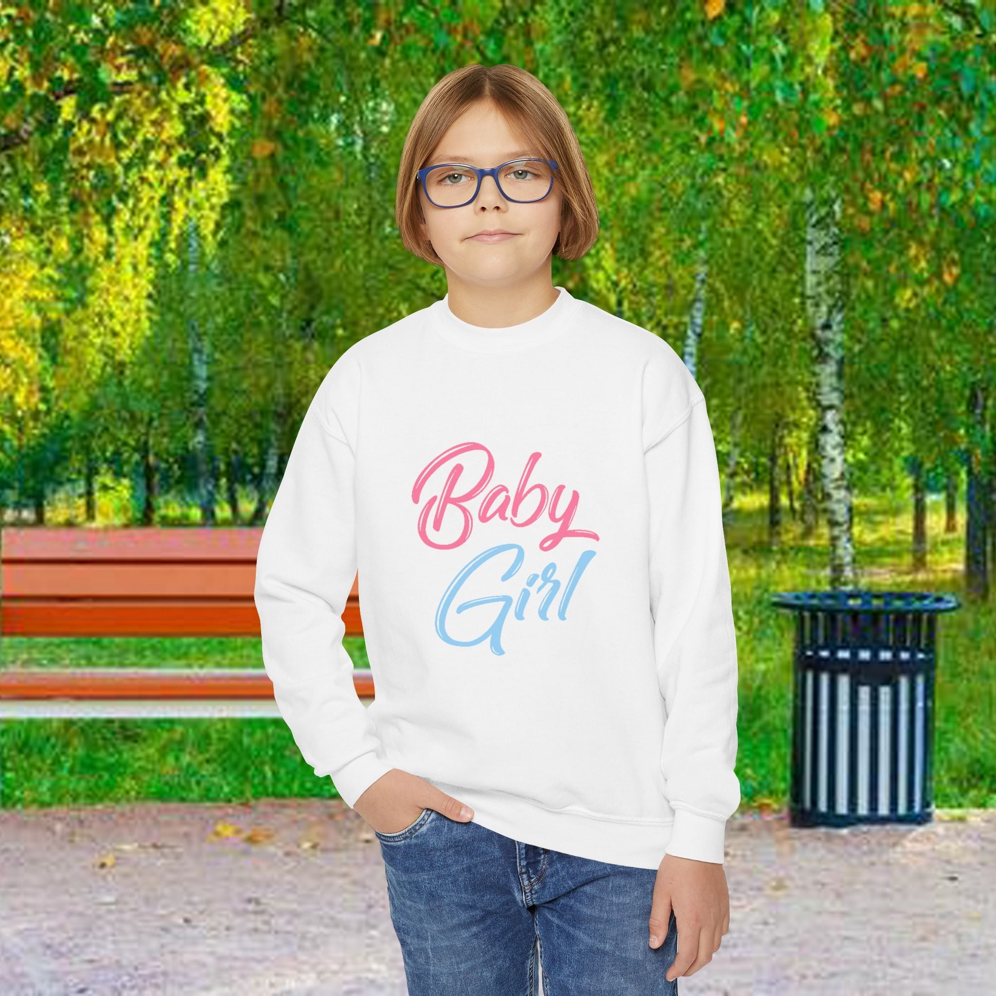 Baby Girl Youth Sweatshirt — Pink & Blue Script Crewneck - 314 Originals
