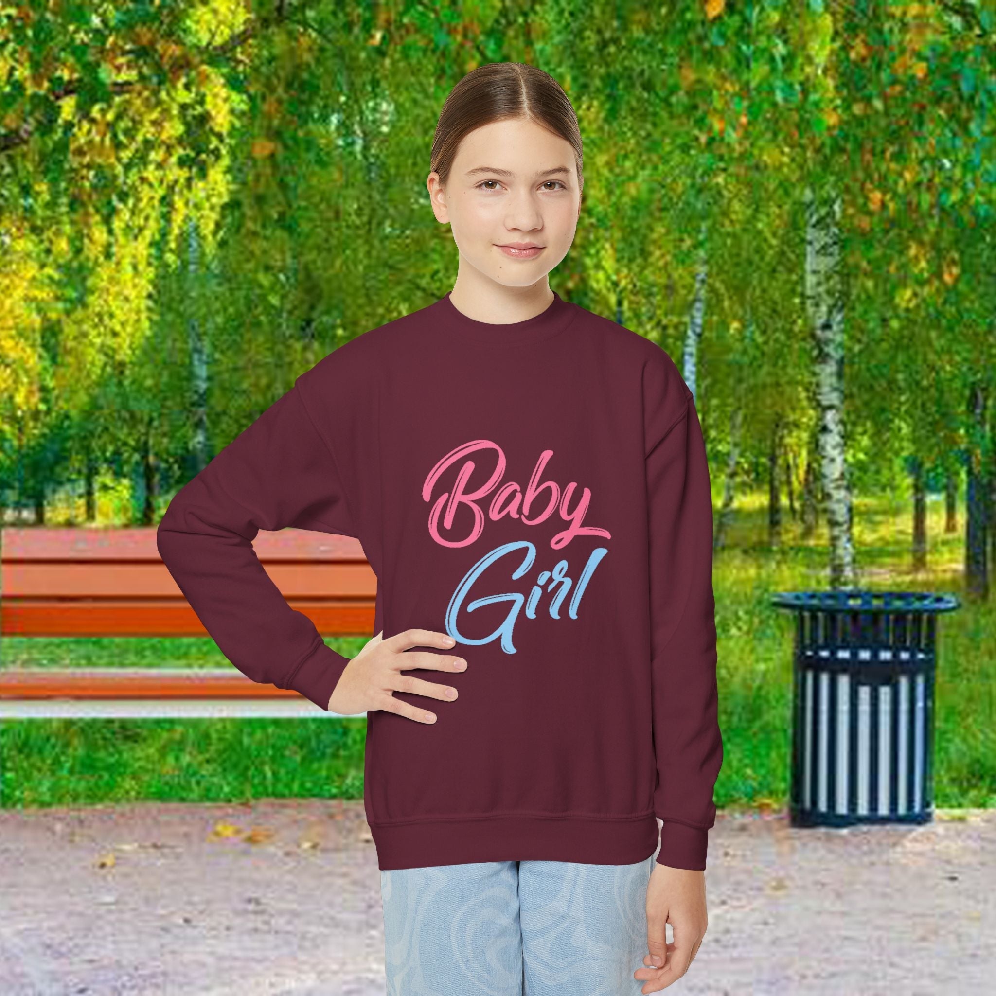 Baby Girl Youth Sweatshirt — Pink & Blue Script Crewneck - 314 Originals