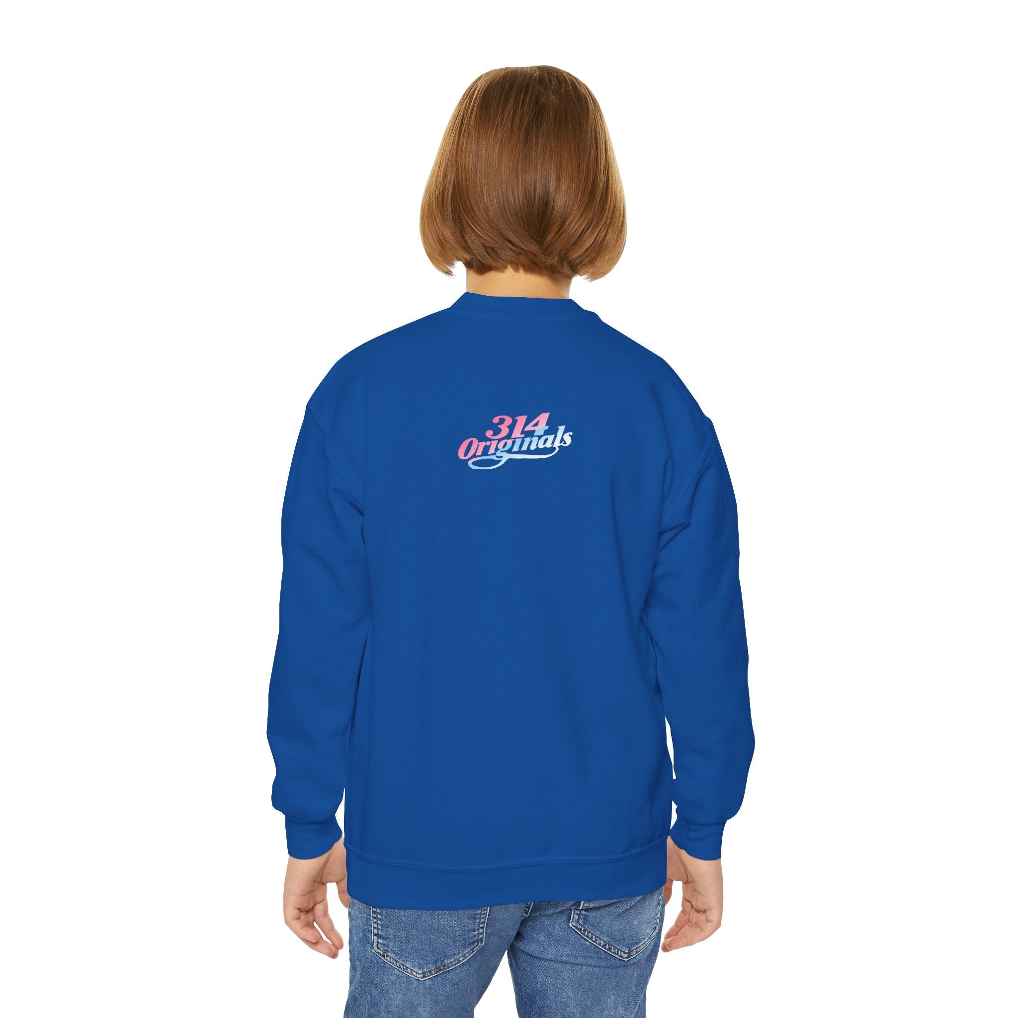 Baby Girl Youth Sweatshirt — Pink & Blue Script Crewneck - 314 Originals