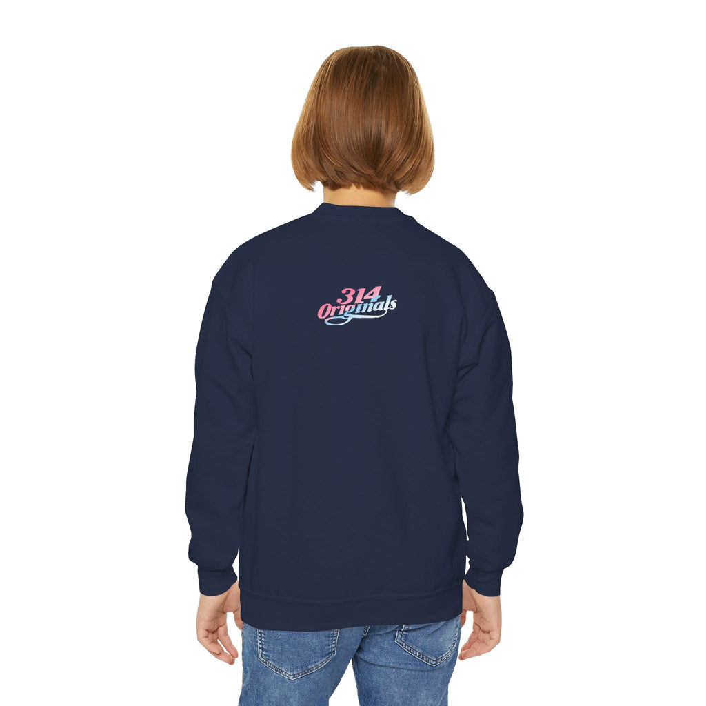 Baby Girl Youth Sweatshirt — Pink & Blue Script Crewneck - 314 Originals