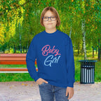 Baby Girl Youth Sweatshirt — Pink & Blue Script Crewneck - 314 Originals