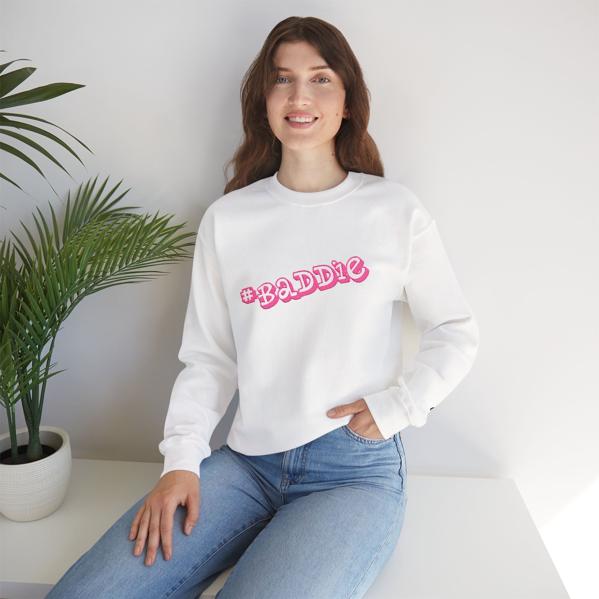Baddie Pink Floral Logo White Crewneck Sweatshirt - 314 Originals