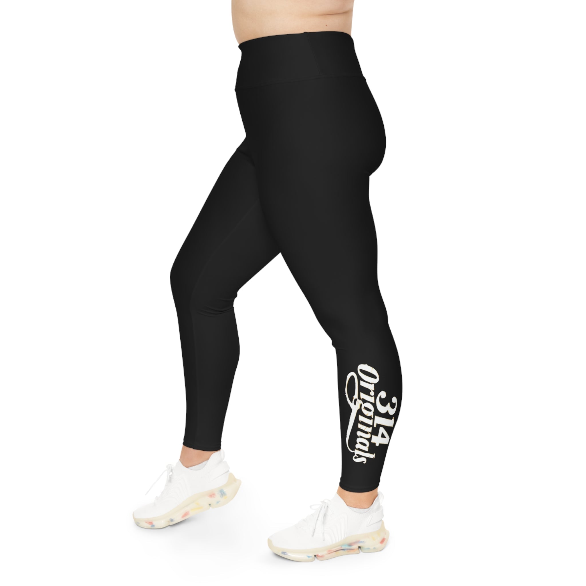 Black Plus Size Leggings — Subtle Side Script Graphic, Comfortable Everyday Activewear - 314 Originals