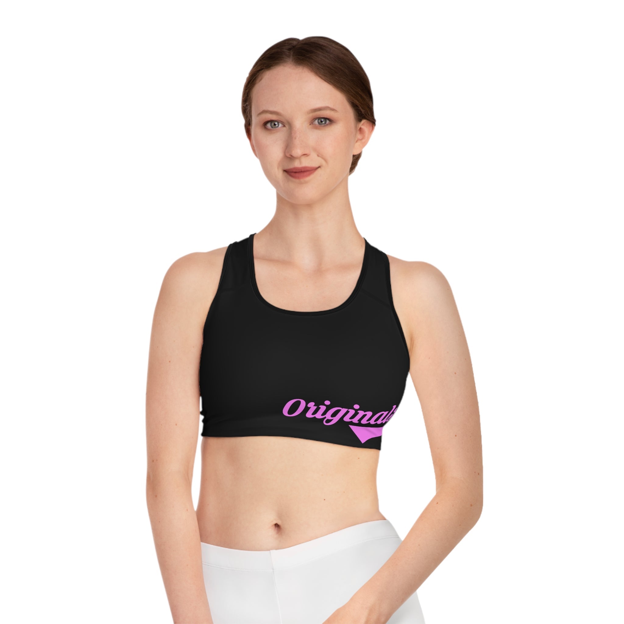 Black Sports Bra — "Originals" Pink Script Athletic Crop Top - 314 Originals