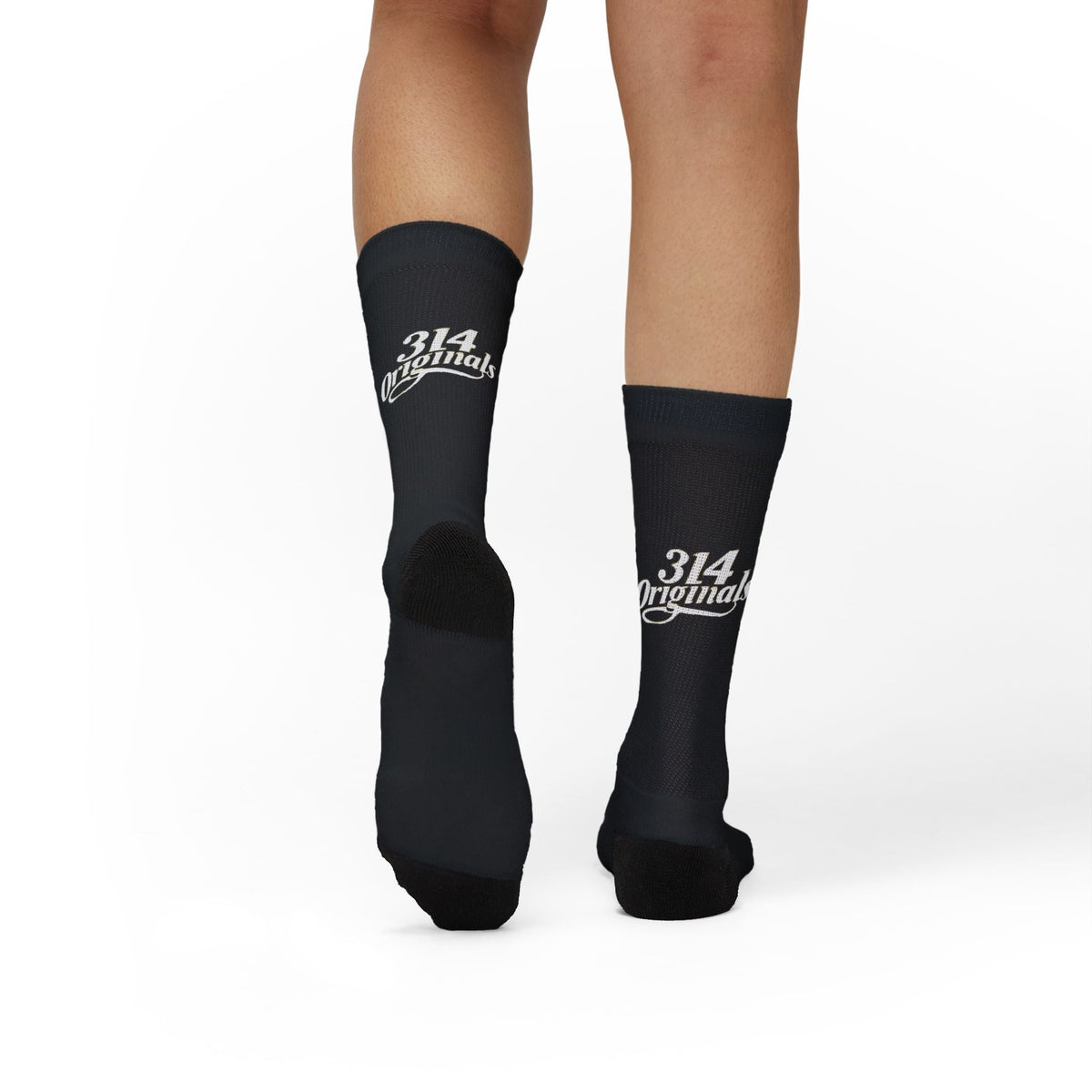Black Sublimation Socks with '314 Originals' Script — Athletic Crew Socks - 314 Originals
