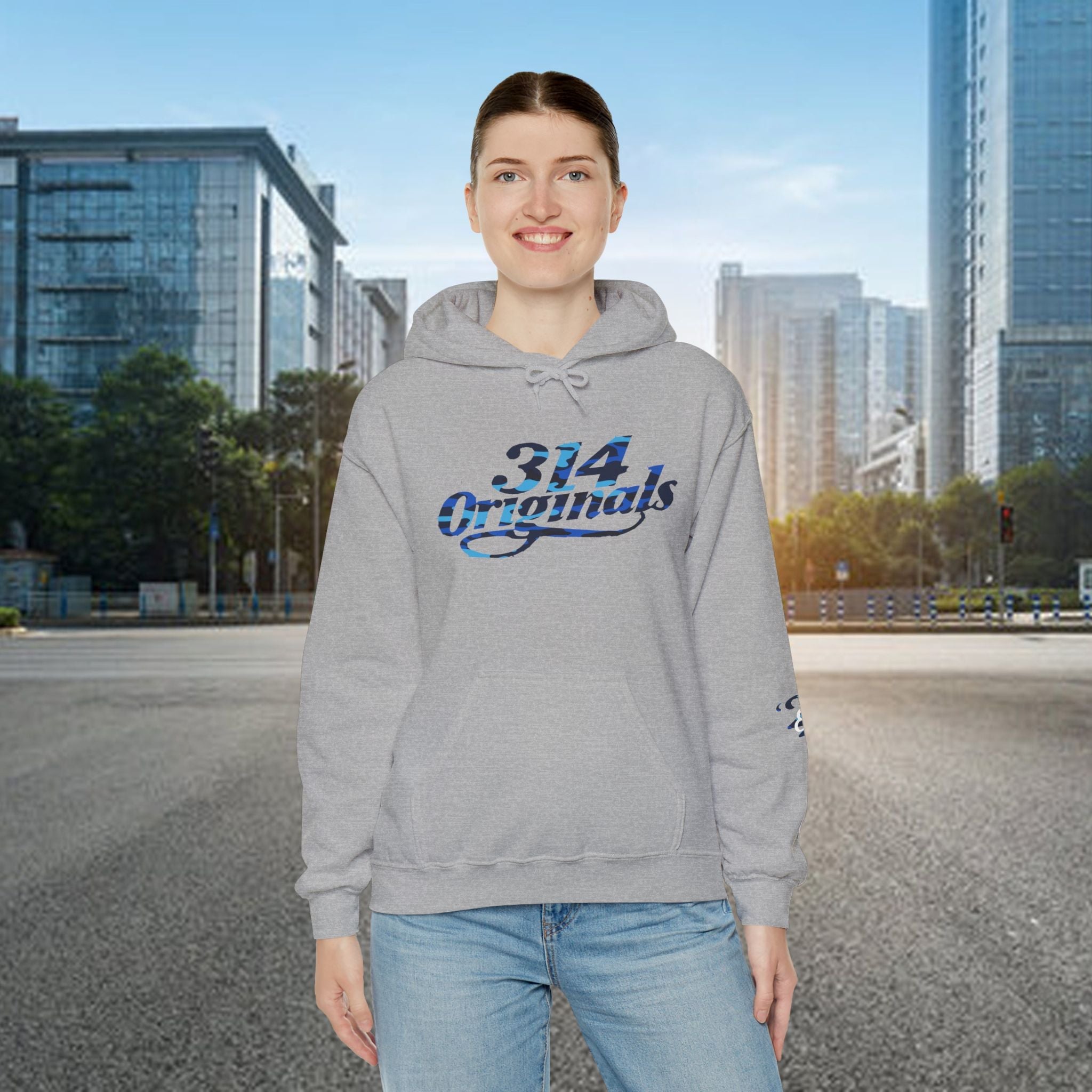 Blue Camo '314' Script Hoodie — City Pride Casual Pullover - 314 Originals