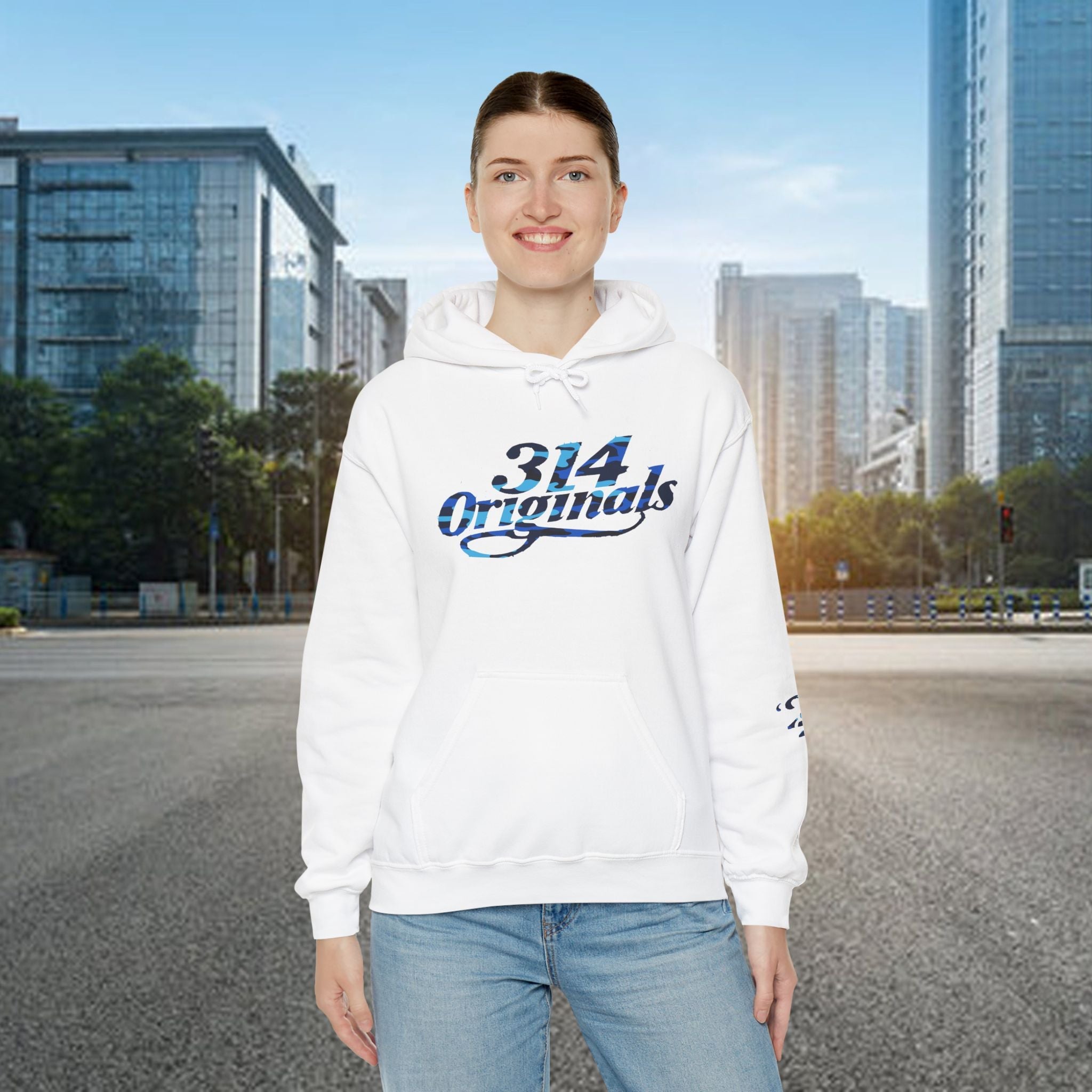 Blue Camo '314' Script Hoodie — City Pride Casual Pullover - 314 Originals
