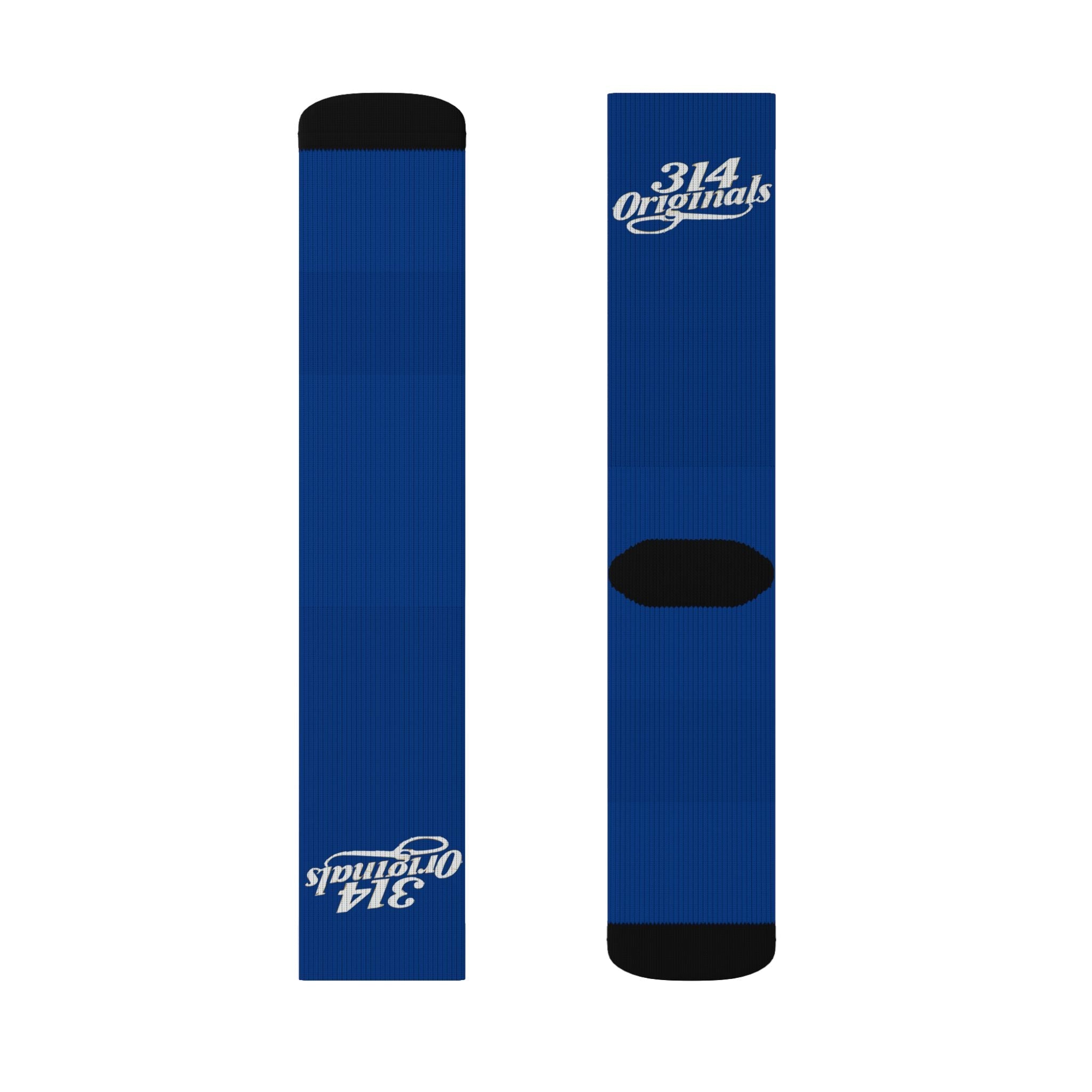 Blue Sublimation Socks with '314 Originals' Script — Athletic Crew Socks - 314 Originals
