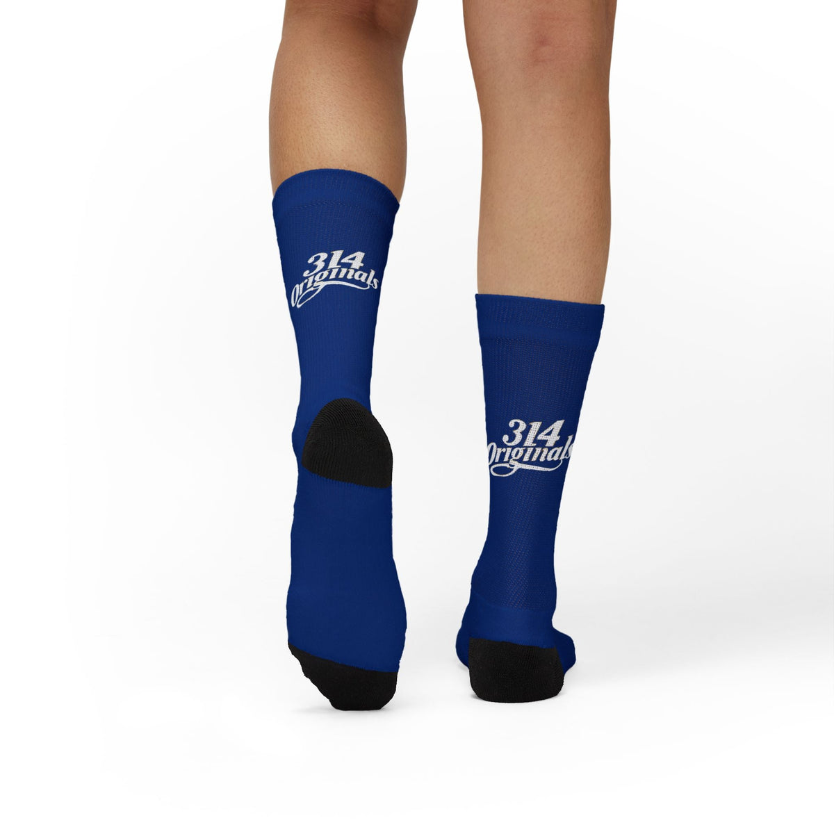Blue Sublimation Socks with '314 Originals' Script — Athletic Crew Socks - 314 Originals