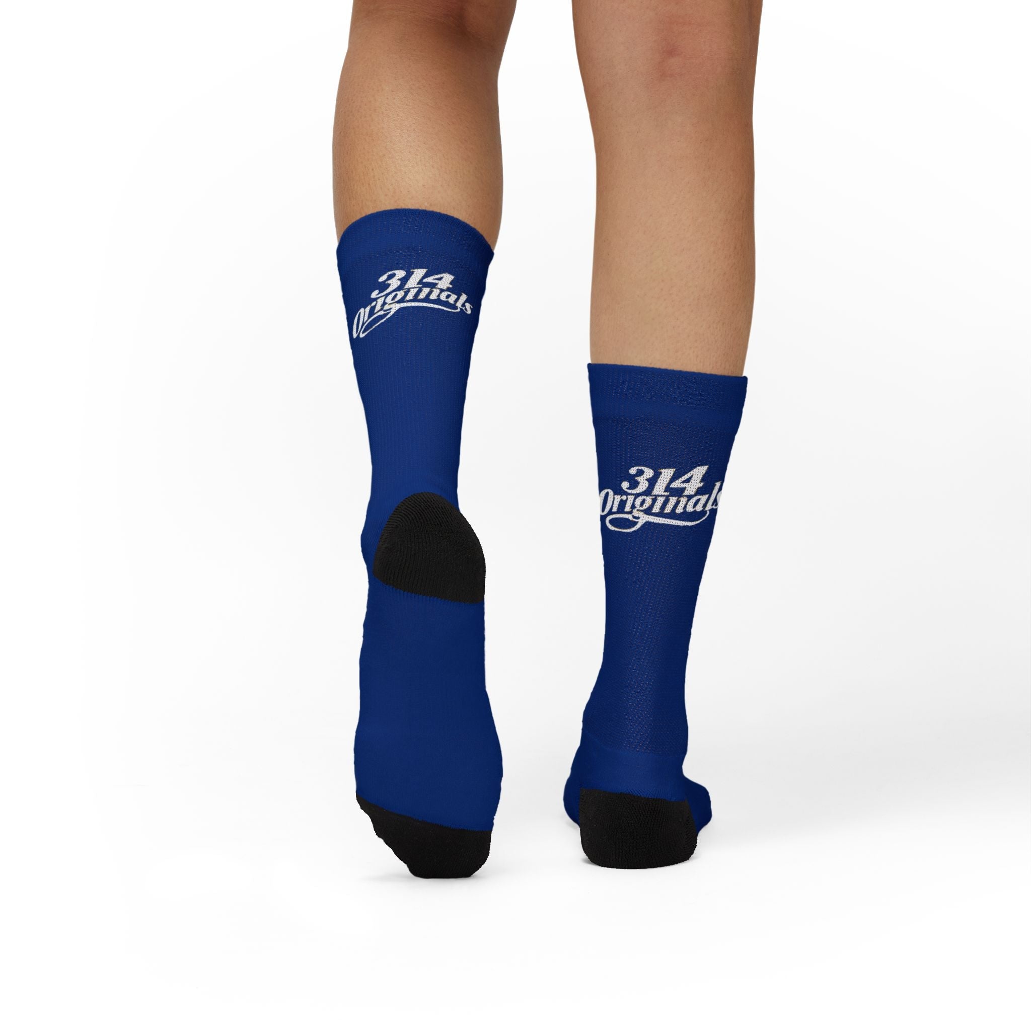 Blue Sublimation Socks with '314 Originals' Script — Athletic Crew Socks - 314 Originals