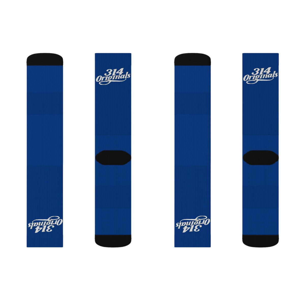 Blue Sublimation Socks with '314 Originals' Script — Athletic Crew Socks - 314 Originals