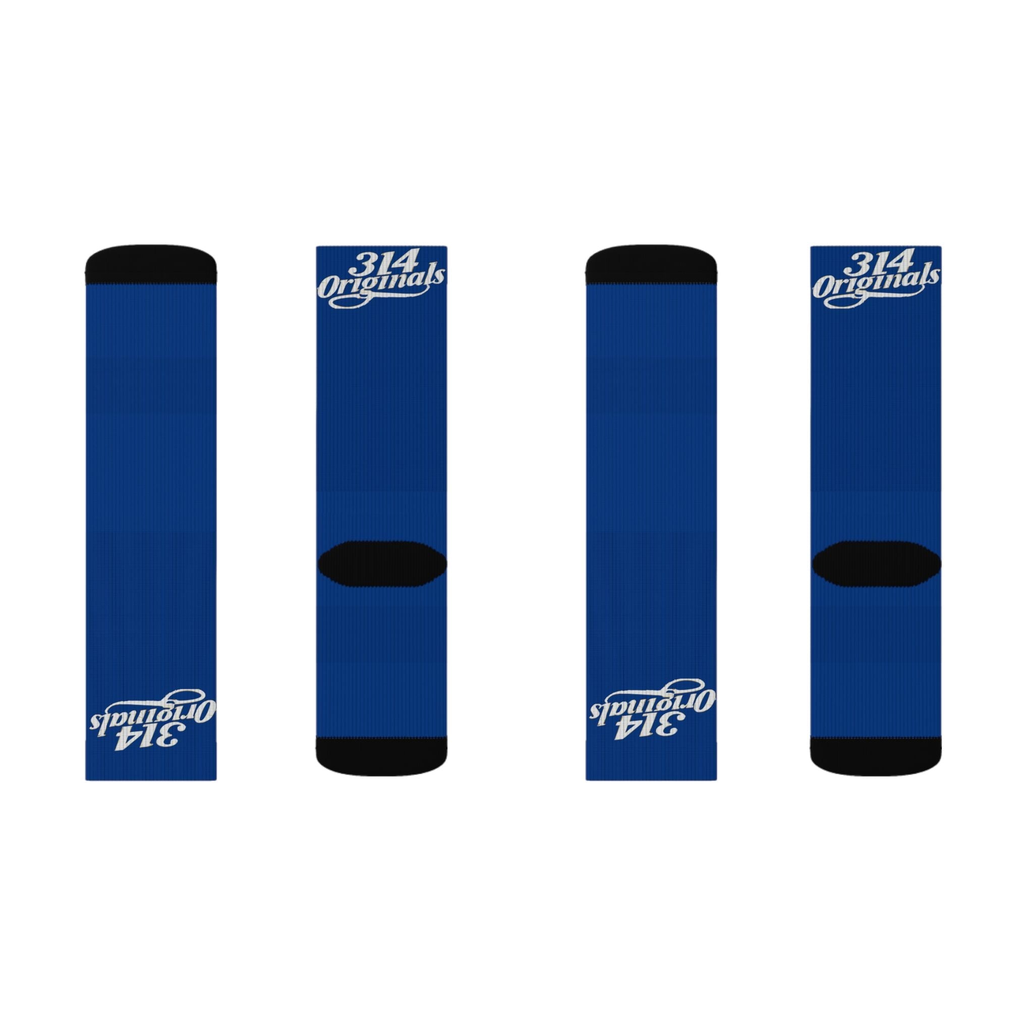 Blue Sublimation Socks with '314 Originals' Script — Athletic Crew Socks - 314 Originals