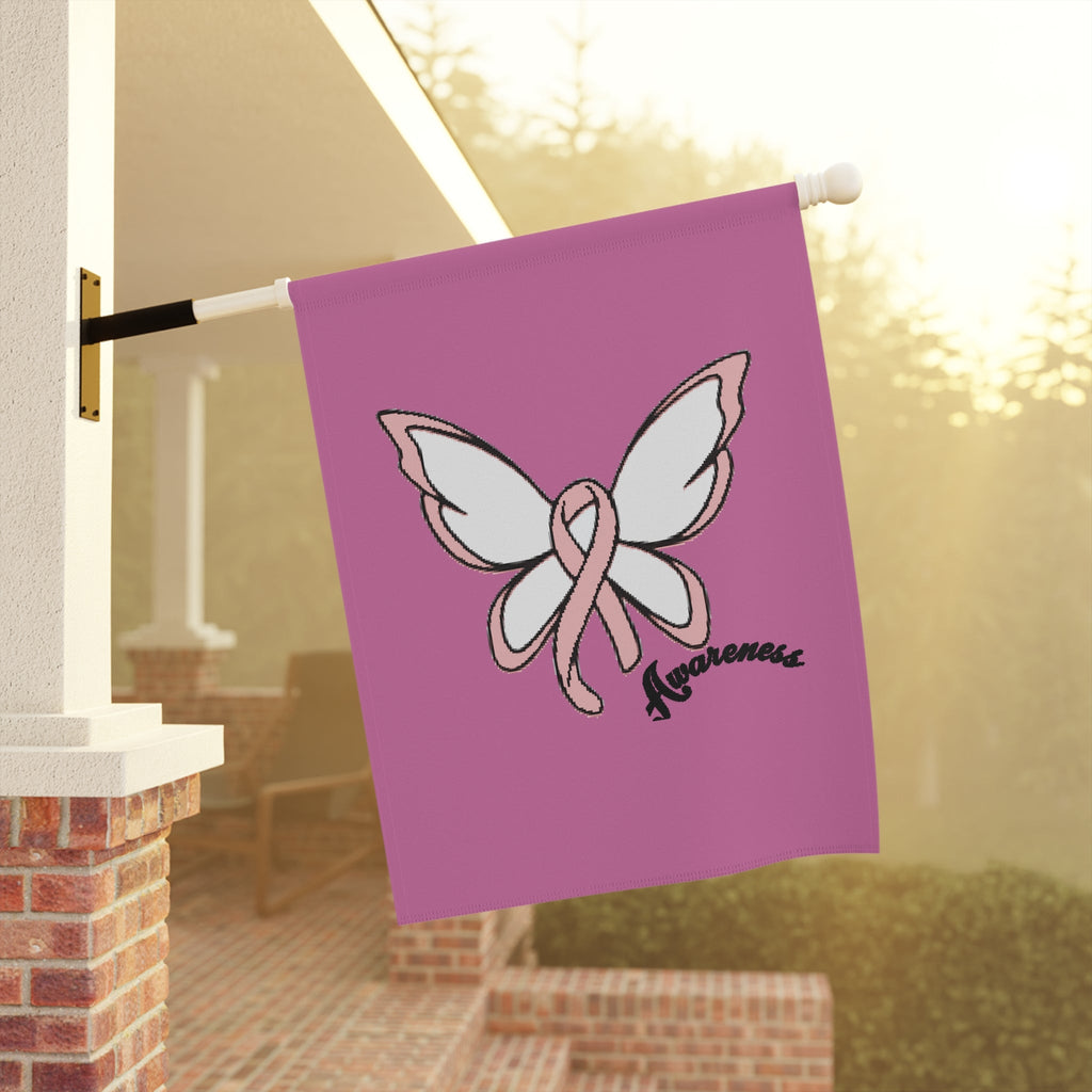 Breast Cancer Awareness Butterfly Garden Flag – 'Awareness' Pink Ribbon House Banner - 314 Originals